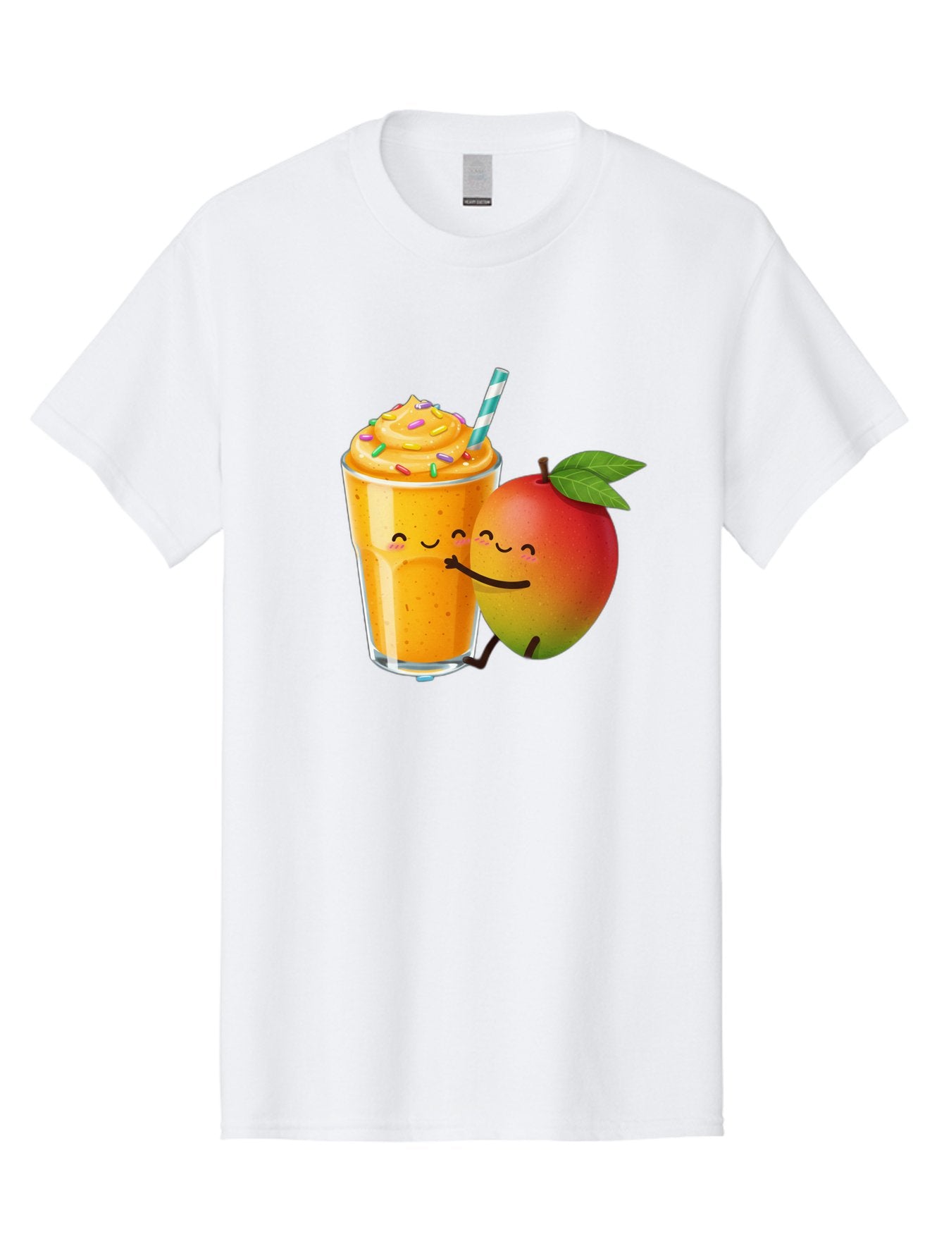 Mango-Smoothie-2 Men'S Graphic Tee, 100% Cotton, Comfortable Casual Summer Wear, Machine Washable, Mango Smoothie, Yellow Drink, Sprinkles On Top, Blue Straw, Cartoon Mango, Smiling Fruit, Happy Beverage, Tasty Treat, Refreshing Drink, Bac154 11