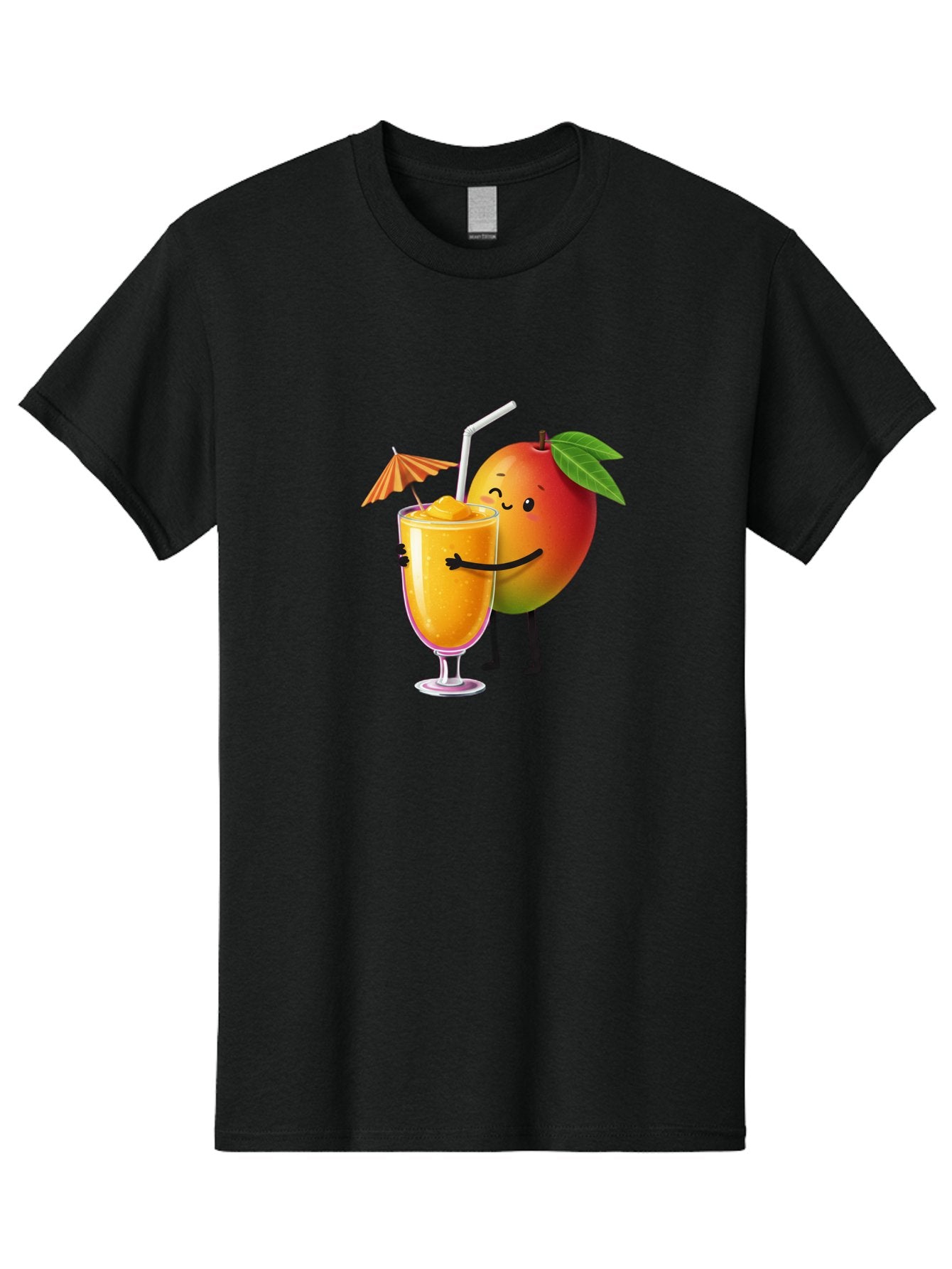 Mango-Smoothie-3 Men'S Graphic Tee, 100% Cotton, Comfortable Casual Summer Wear, Machine Washable, Mango Character, Smiling Face, Orange Drink, Straw, Umbrella, Cartoon Style, Funny, Vibrant Orange, Tropical Flavors, Happy Emoji, Smoothie, Bac155 6