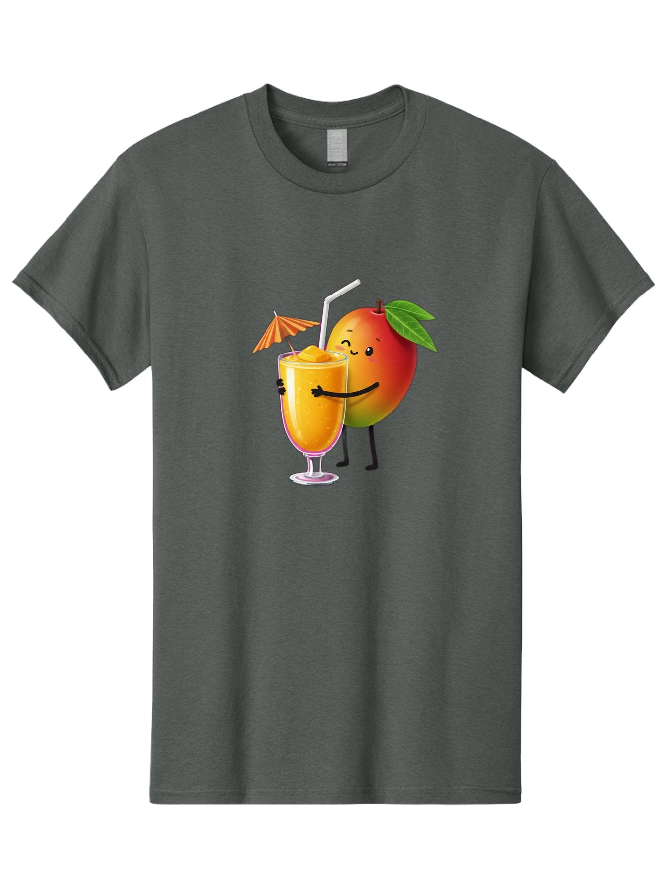 Mango-Smoothie-3 Men'S Graphic Tee, 100% Cotton, Comfortable Casual Summer Wear, Machine Washable, Mango Character, Smiling Face, Orange Drink, Straw, Umbrella, Cartoon Style, Funny, Vibrant Orange, Tropical Flavors, Happy Emoji, Smoothie, Bac155 7