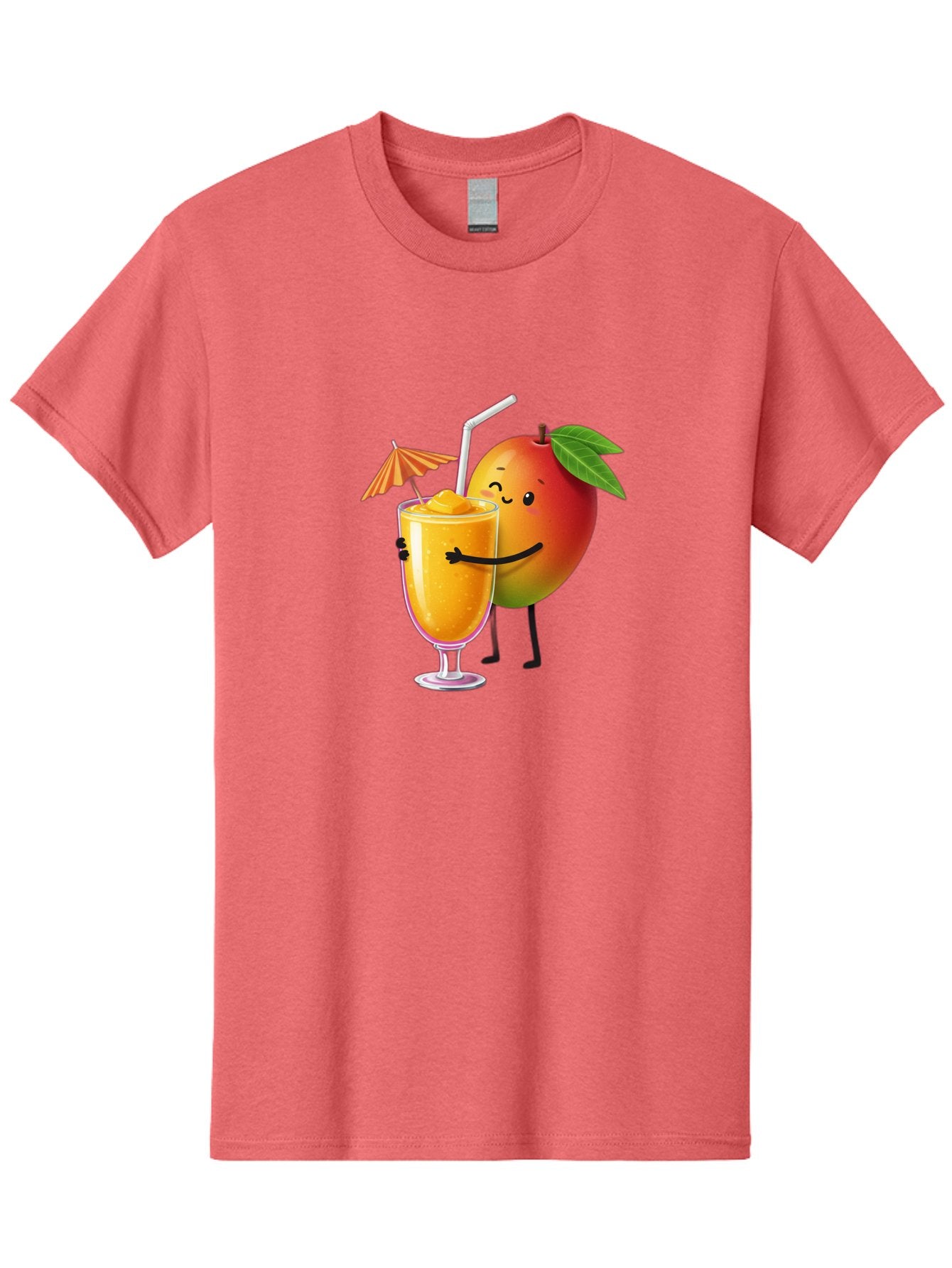 Mango-Smoothie-3 Men'S Graphic Tee, 100% Cotton, Comfortable Casual Summer Wear, Machine Washable, Mango Character, Smiling Face, Orange Drink, Straw, Umbrella, Cartoon Style, Funny, Vibrant Orange, Tropical Flavors, Happy Emoji, Smoothie, Bac155 11