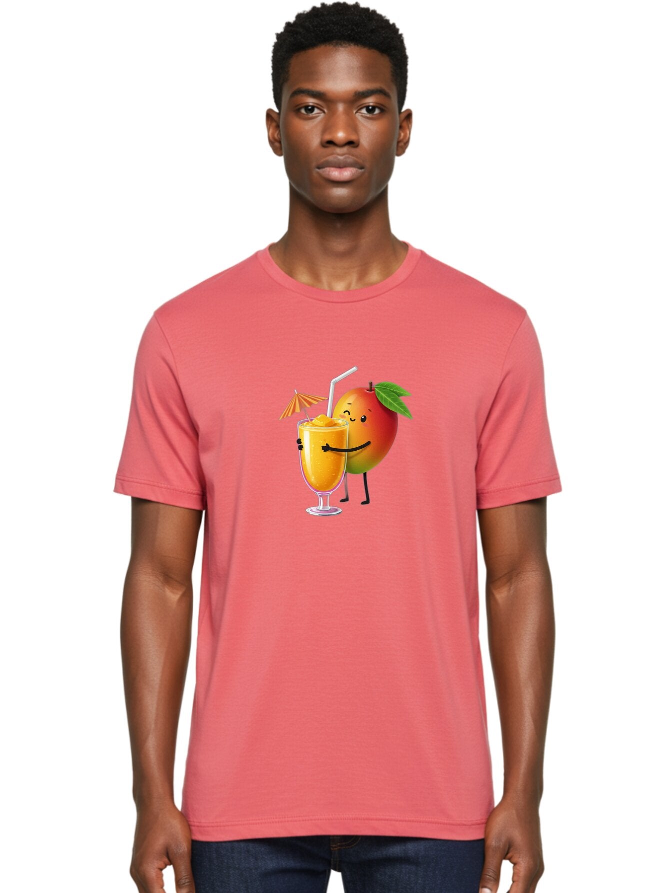 Mango-Smoothie-3 Men'S Graphic Tee, 100% Cotton, Comfortable Casual Summer Wear, Machine Washable, Mango Character, Smiling Face, Orange Drink, Straw, Umbrella, Cartoon Style, Funny, Vibrant Orange, Tropical Flavors, Happy Emoji, Smoothie, Bac155 27