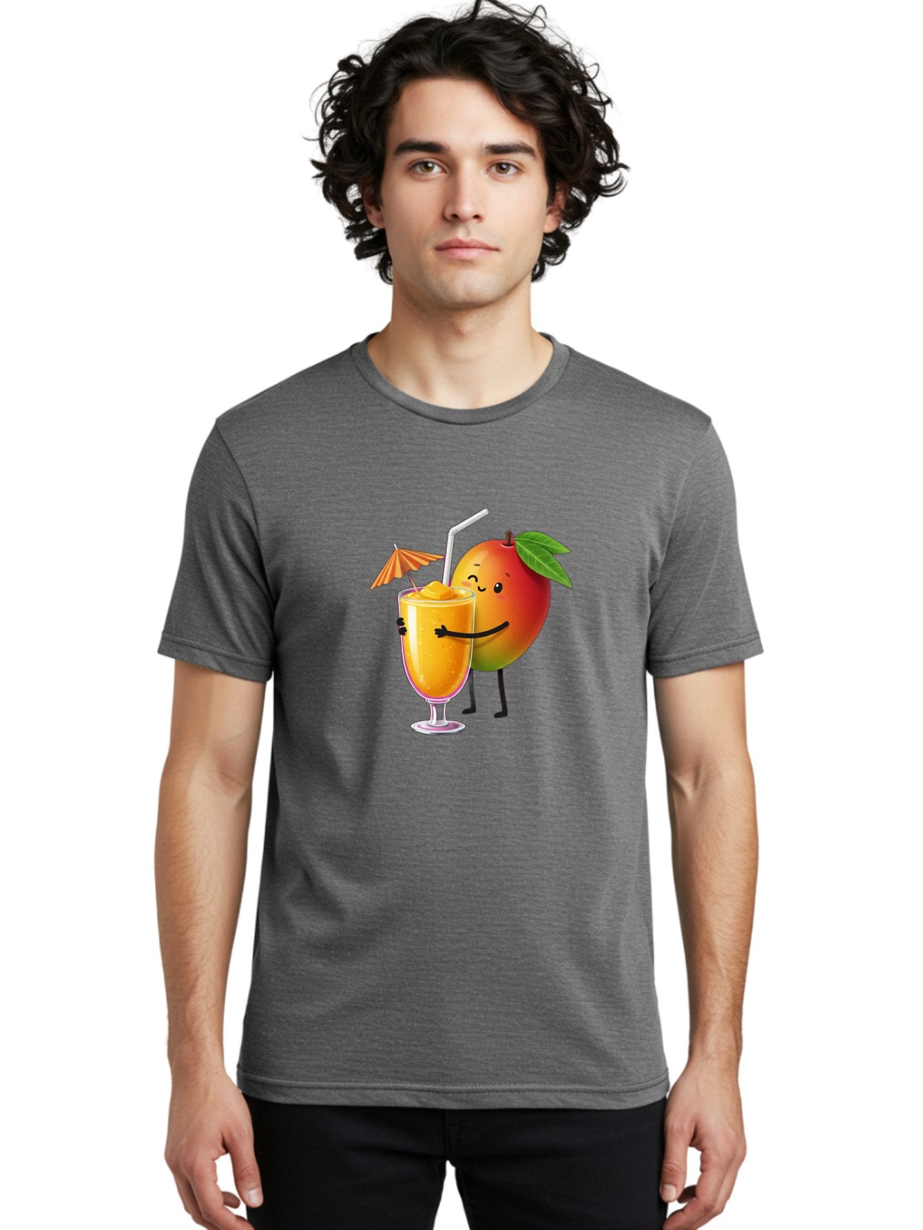 Mango-Smoothie-3 Men'S Graphic Tee, 100% Cotton, Comfortable Casual Summer Wear, Machine Washable, Mango Character, Smiling Face, Orange Drink, Straw, Umbrella, Cartoon Style, Funny, Vibrant Orange, Tropical Flavors, Happy Emoji, Smoothie, Bac155 18