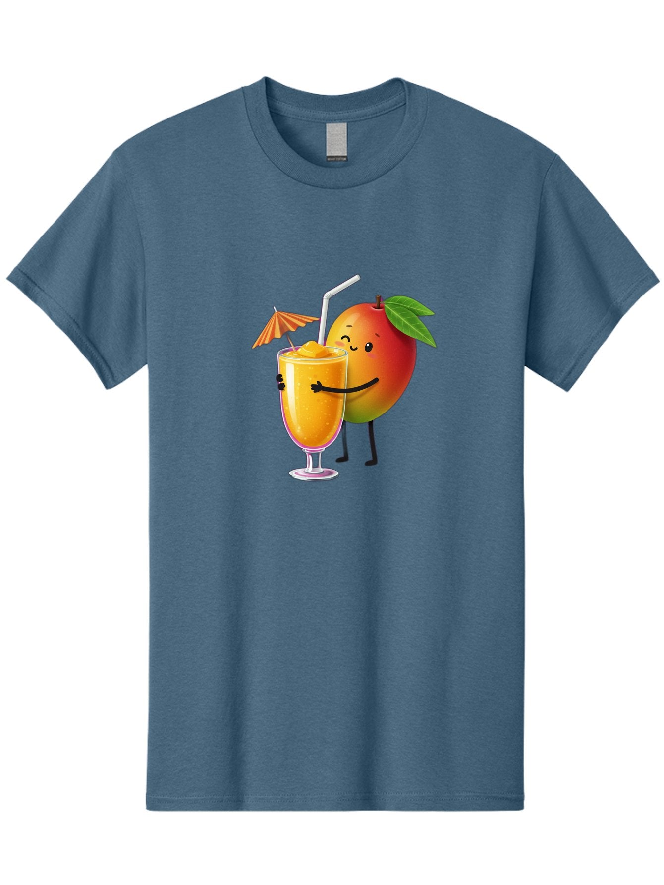 Mango-Smoothie-3 Men'S Graphic Tee, 100% Cotton, Comfortable Casual Summer Wear, Machine Washable, Mango Character, Smiling Face, Orange Drink, Straw, Umbrella, Cartoon Style, Funny, Vibrant Orange, Tropical Flavors, Happy Emoji, Smoothie, Bac155 3