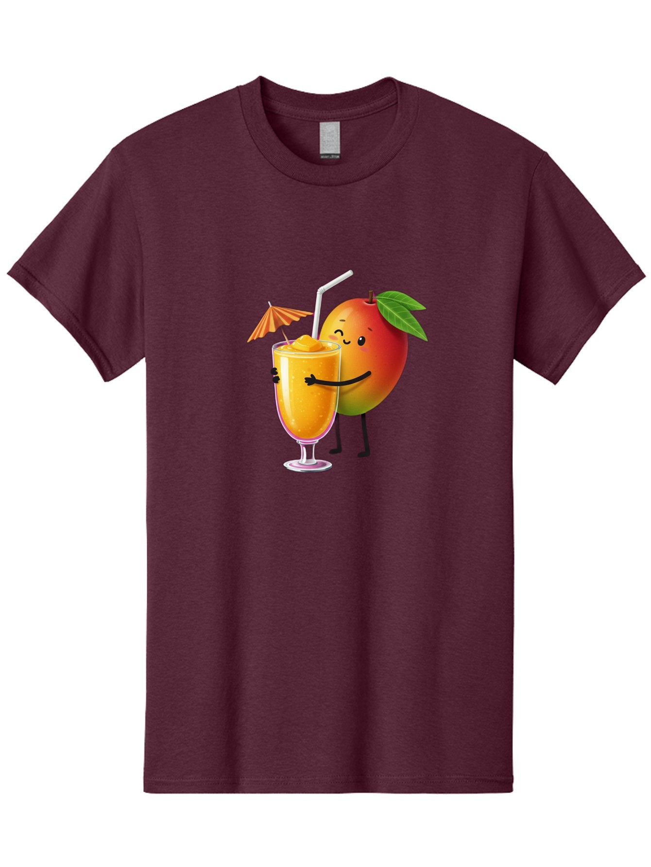 Mango-Smoothie-3 Men'S Graphic Tee, 100% Cotton, Comfortable Casual Summer Wear, Machine Washable, Mango Character, Smiling Face, Orange Drink, Straw, Umbrella, Cartoon Style, Funny, Vibrant Orange, Tropical Flavors, Happy Emoji, Smoothie, Bac155 13