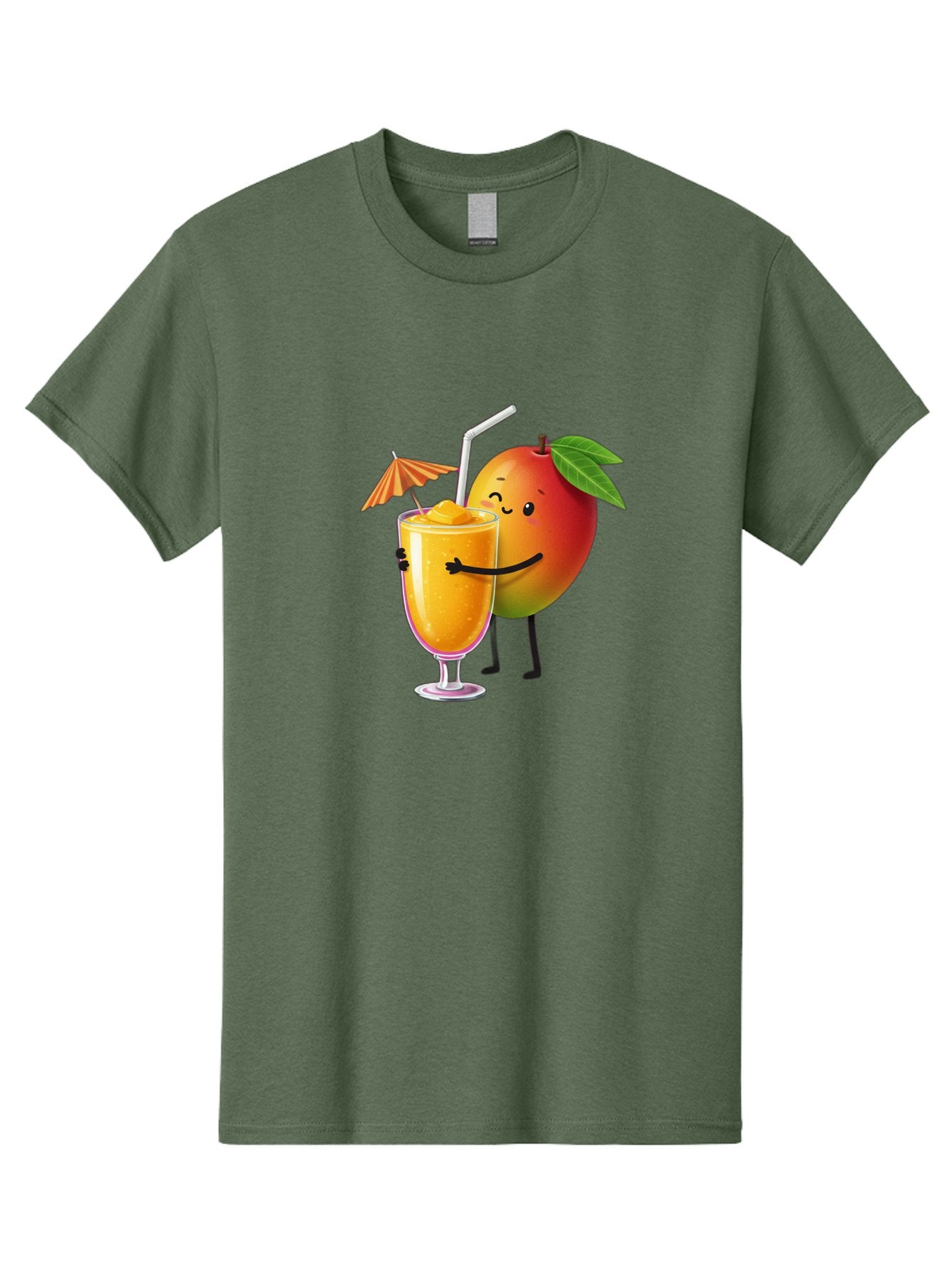 Mango-Smoothie-3 Men'S Graphic Tee, 100% Cotton, Comfortable Casual Summer Wear, Machine Washable, Mango Character, Smiling Face, Orange Drink, Straw, Umbrella, Cartoon Style, Funny, Vibrant Orange, Tropical Flavors, Happy Emoji, Smoothie, Bac155 8