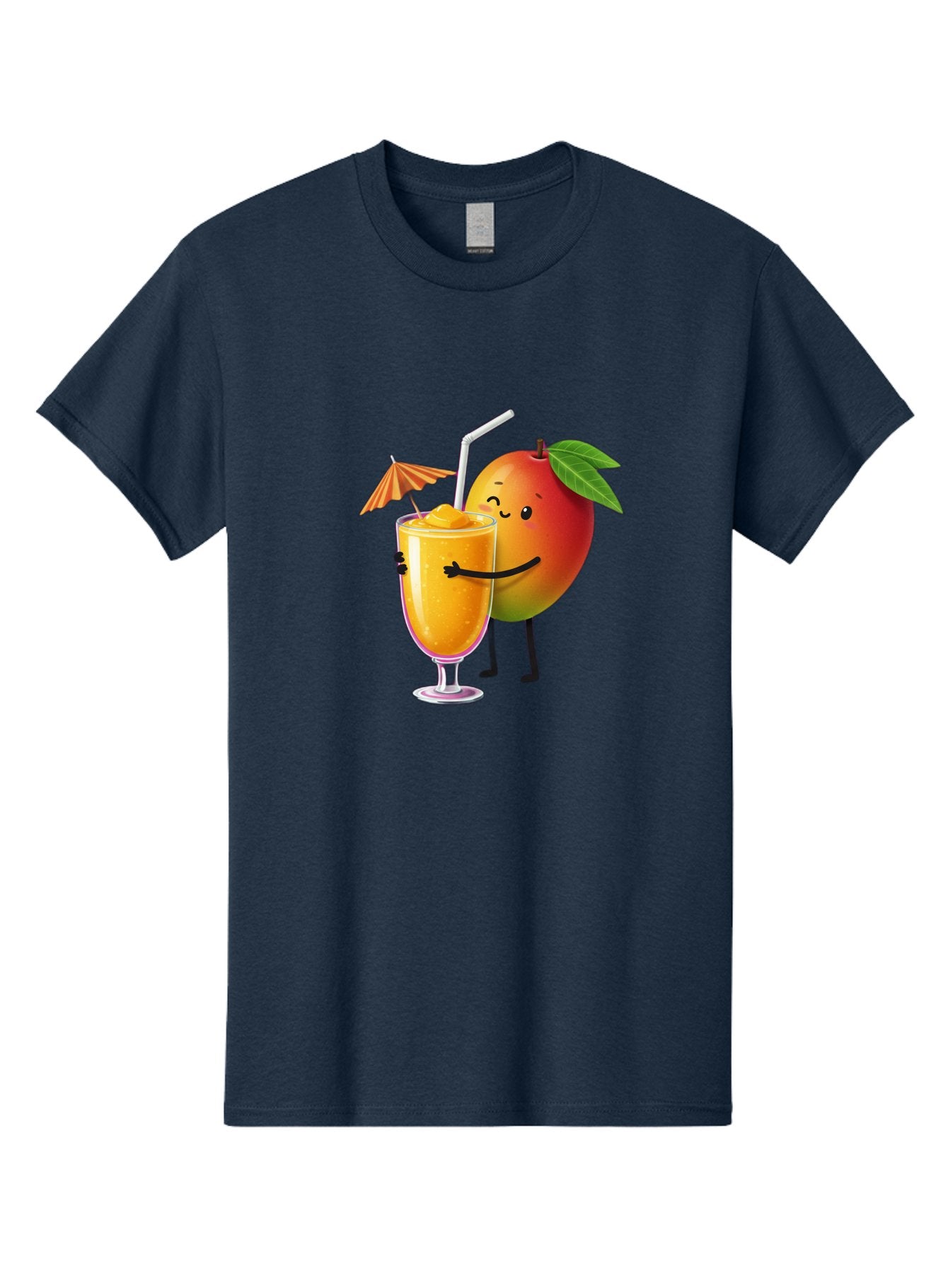Mango-Smoothie-3 Men'S Graphic Tee, 100% Cotton, Comfortable Casual Summer Wear, Machine Washable, Mango Character, Smiling Face, Orange Drink, Straw, Umbrella, Cartoon Style, Funny, Vibrant Orange, Tropical Flavors, Happy Emoji, Smoothie, Bac155 5