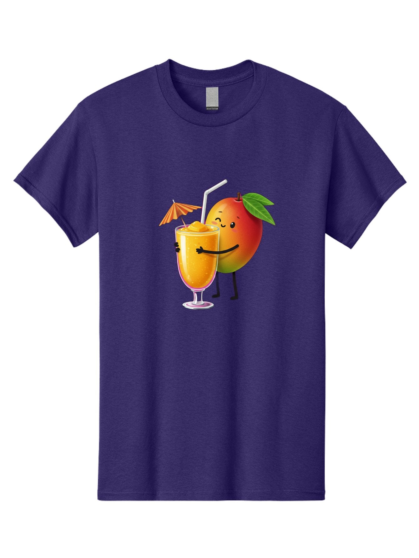 Mango-Smoothie-3 Men'S Graphic Tee, 100% Cotton, Comfortable Casual Summer Wear, Machine Washable, Mango Character, Smiling Face, Orange Drink, Straw, Umbrella, Cartoon Style, Funny, Vibrant Orange, Tropical Flavors, Happy Emoji, Smoothie, Bac155 10