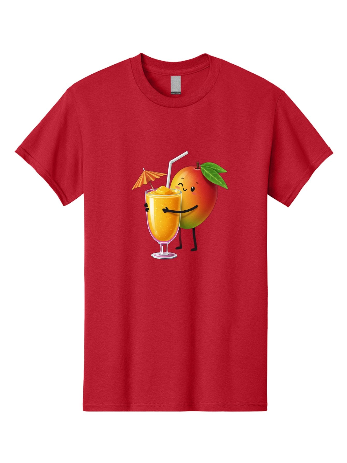 Mango-Smoothie-3 Men'S Graphic Tee, 100% Cotton, Comfortable Casual Summer Wear, Machine Washable, Mango Character, Smiling Face, Orange Drink, Straw, Umbrella, Cartoon Style, Funny, Vibrant Orange, Tropical Flavors, Happy Emoji, Smoothie, Bac155 9