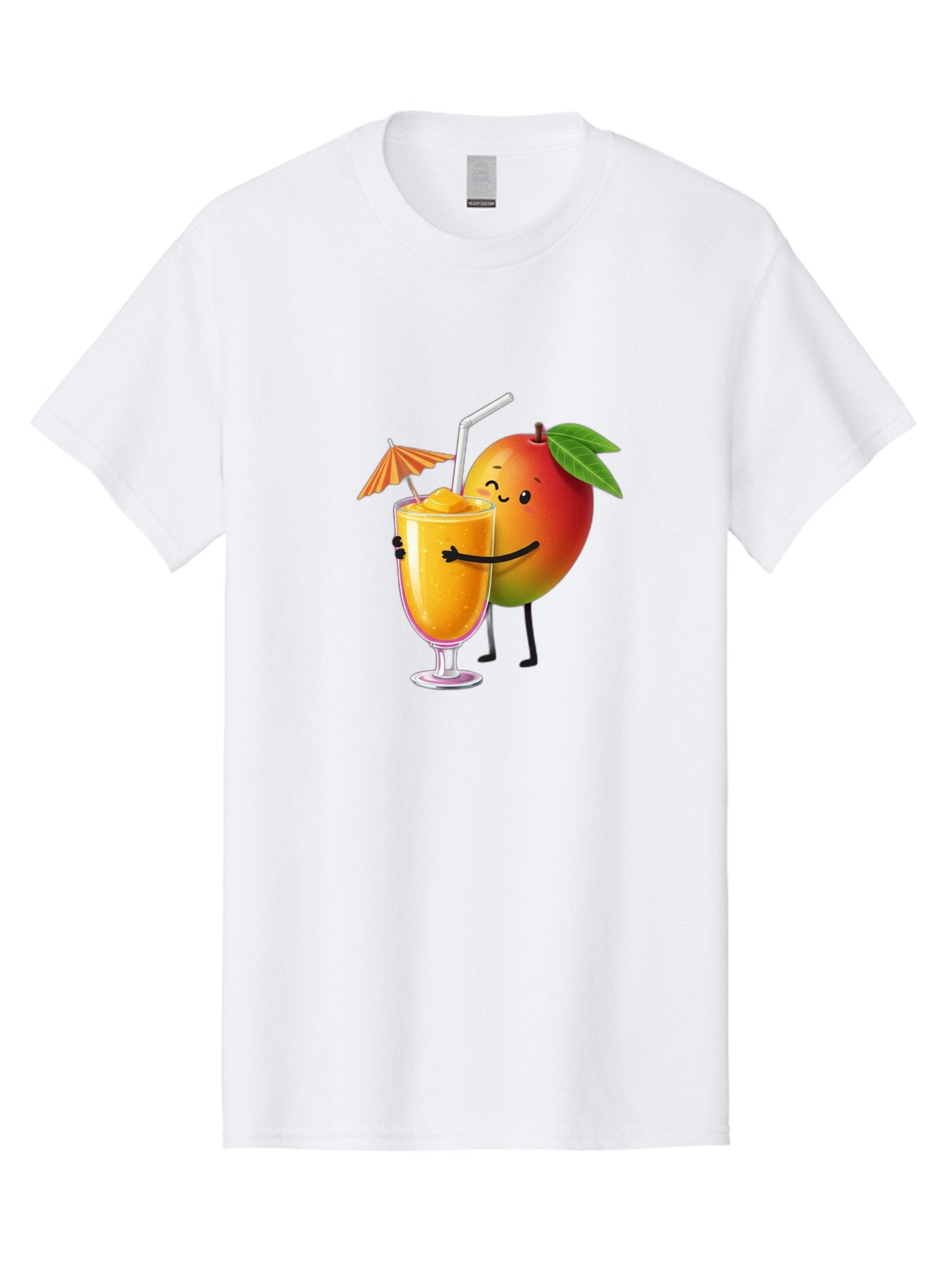 Mango-Smoothie-3 Men'S Graphic Tee, 100% Cotton, Comfortable Casual Summer Wear, Machine Washable, Mango Character, Smiling Face, Orange Drink, Straw, Umbrella, Cartoon Style, Funny, Vibrant Orange, Tropical Flavors, Happy Emoji, Smoothie, Bac155 12