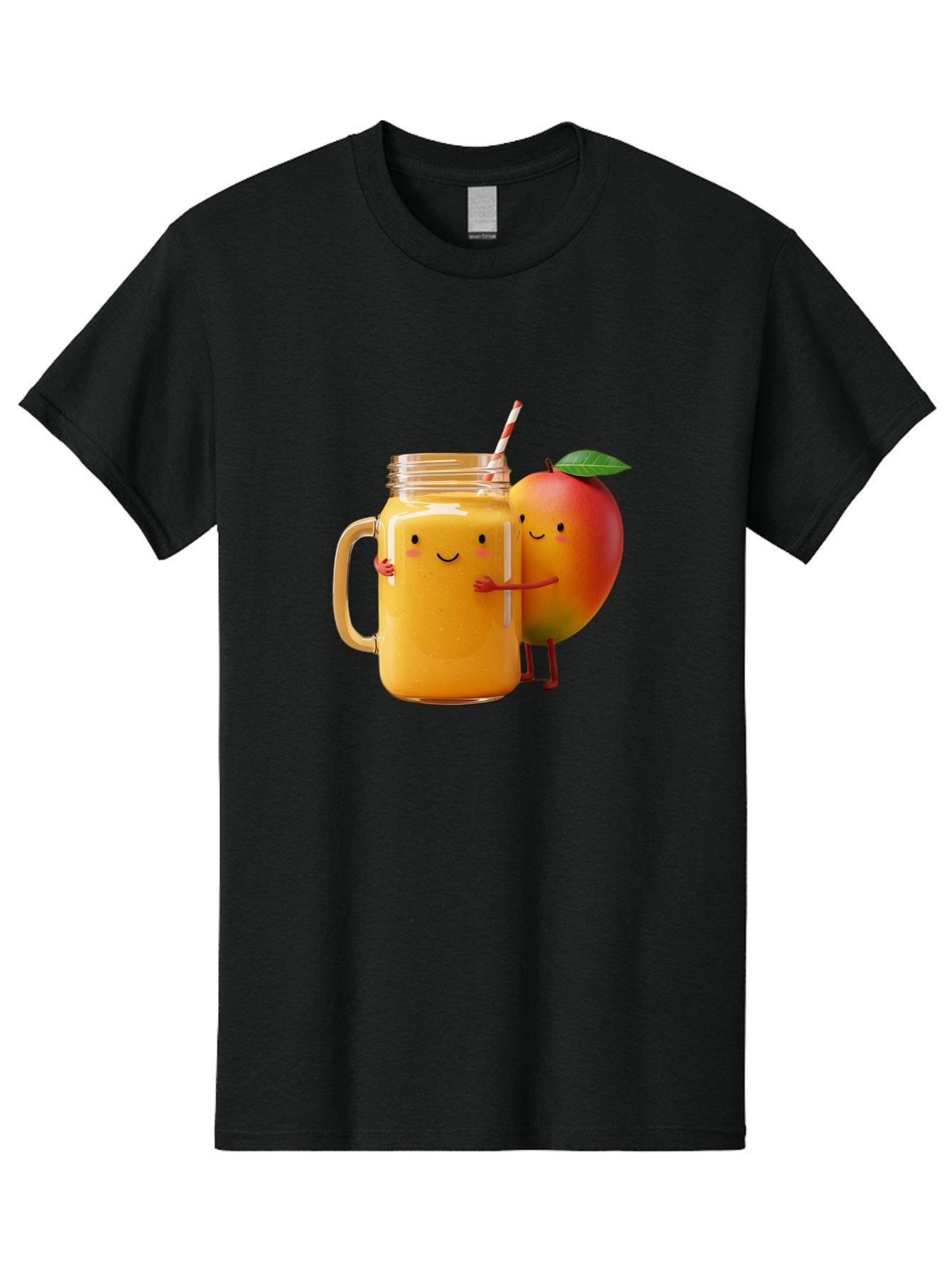 Mango-Smoothie-4 Men'S Graphic Tee, 100% Cotton, Comfortable Casual Summer Wear, Machine Washable, Mason Jar With Straw, Smiling Jar, Mango Character, Orange Smoothie, Healthy Drink, Cartoon-Style Illustration, Smiling Faces, Happy Vibe, Bac156 12