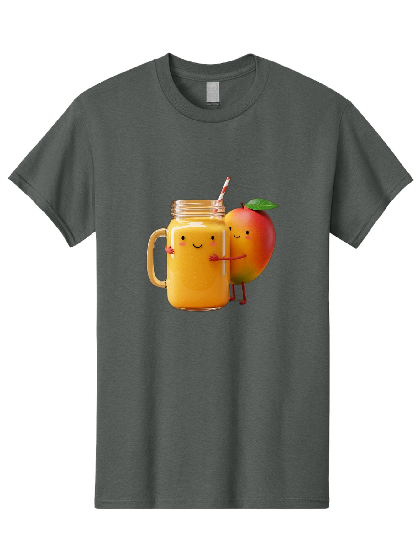 Mango-Smoothie-4 Men'S Graphic Tee, 100% Cotton, Comfortable Casual Summer Wear, Machine Washable, Mason Jar With Straw, Smiling Jar, Mango Character, Orange Smoothie, Healthy Drink, Cartoon-Style Illustration, Smiling Faces, Happy Vibe, Bac156