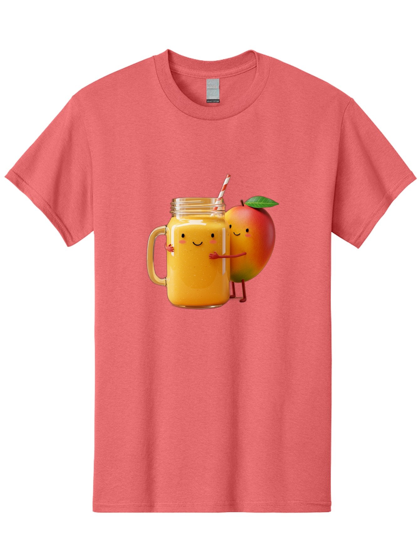 Mango-Smoothie-4 Men'S Graphic Tee, 100% Cotton, Comfortable Casual Summer Wear, Machine Washable, Mason Jar With Straw, Smiling Jar, Mango Character, Orange Smoothie, Healthy Drink, Cartoon-Style Illustration, Smiling Faces, Happy Vibe, Bac156 14