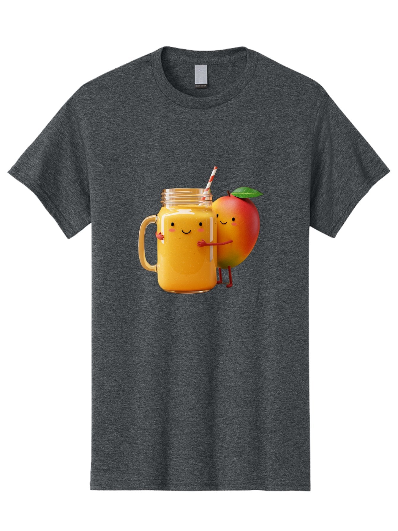Mango-Smoothie-4 Men'S Graphic Tee, 100% Cotton, Comfortable Casual Summer Wear, Machine Washable, Mason Jar With Straw, Smiling Jar, Mango Character, Orange Smoothie, Healthy Drink, Cartoon-Style Illustration, Smiling Faces, Happy Vibe, Bac156 7