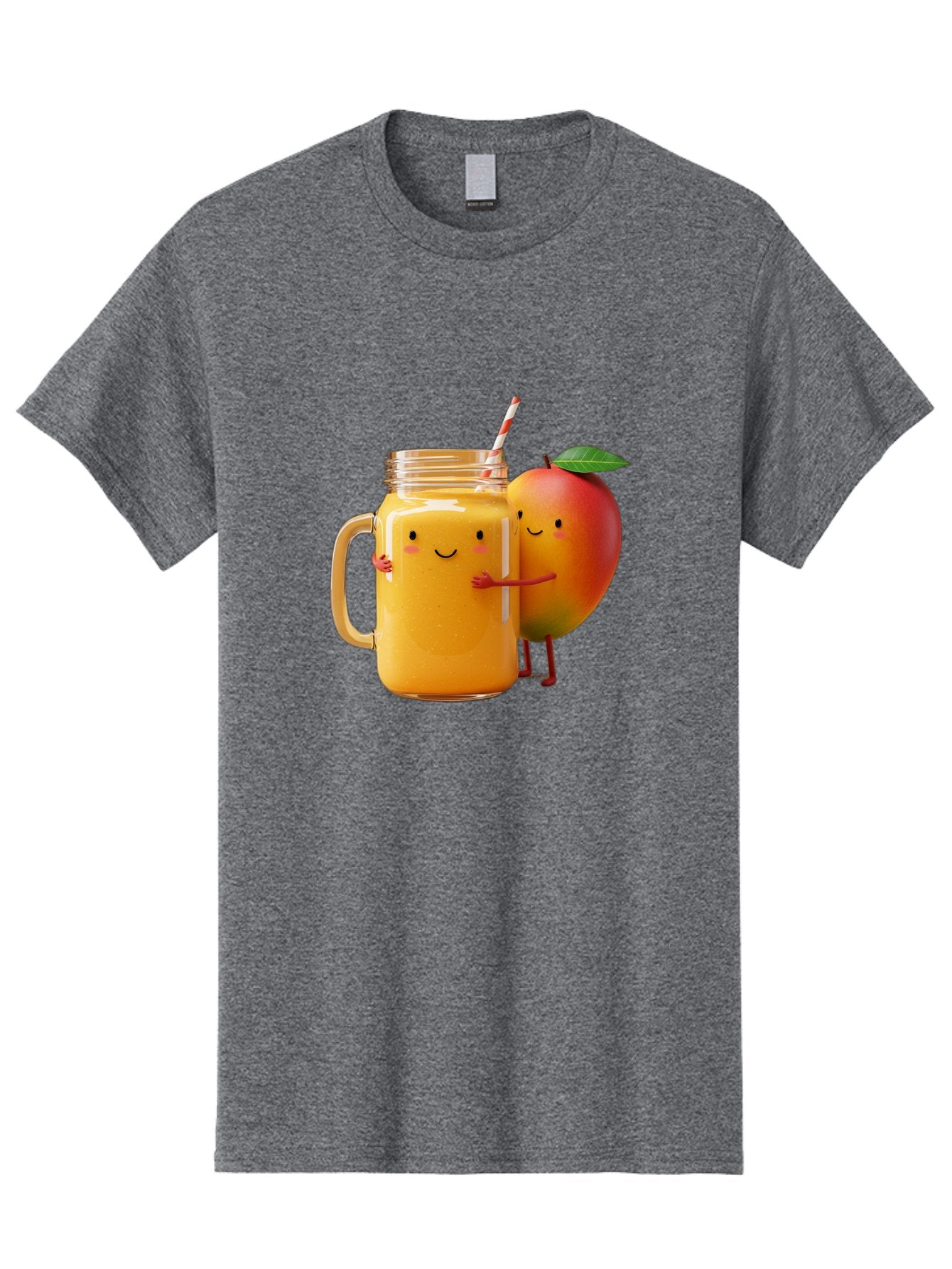 Mango-Smoothie-4 Men'S Graphic Tee, 100% Cotton, Comfortable Casual Summer Wear, Machine Washable, Mason Jar With Straw, Smiling Jar, Mango Character, Orange Smoothie, Healthy Drink, Cartoon-Style Illustration, Smiling Faces, Happy Vibe, Bac156 11