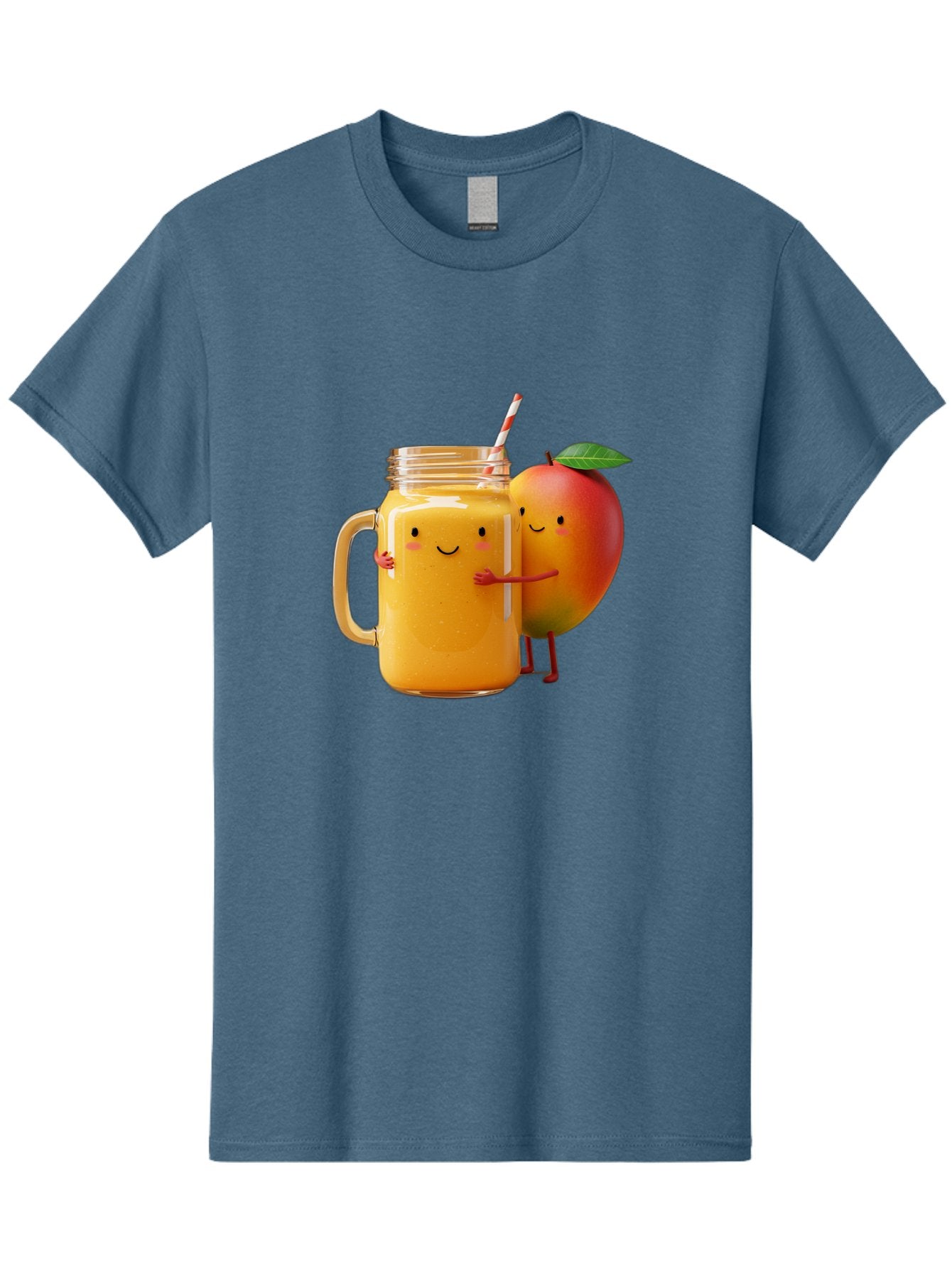 Mango-Smoothie-4 Men'S Graphic Tee, 100% Cotton, Comfortable Casual Summer Wear, Machine Washable, Mason Jar With Straw, Smiling Jar, Mango Character, Orange Smoothie, Healthy Drink, Cartoon-Style Illustration, Smiling Faces, Happy Vibe, Bac156 8