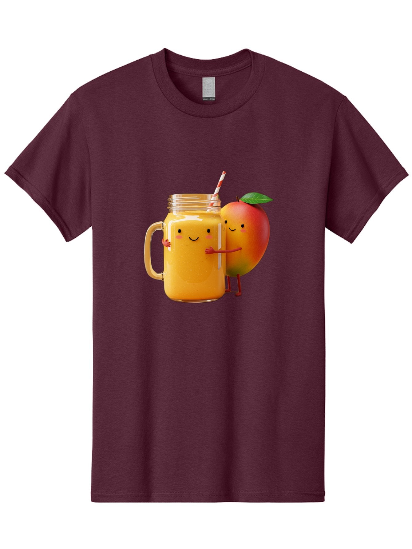 Mango-Smoothie-4 Men'S Graphic Tee, 100% Cotton, Comfortable Casual Summer Wear, Machine Washable, Mason Jar With Straw, Smiling Jar, Mango Character, Orange Smoothie, Healthy Drink, Cartoon-Style Illustration, Smiling Faces, Happy Vibe, Bac156 10