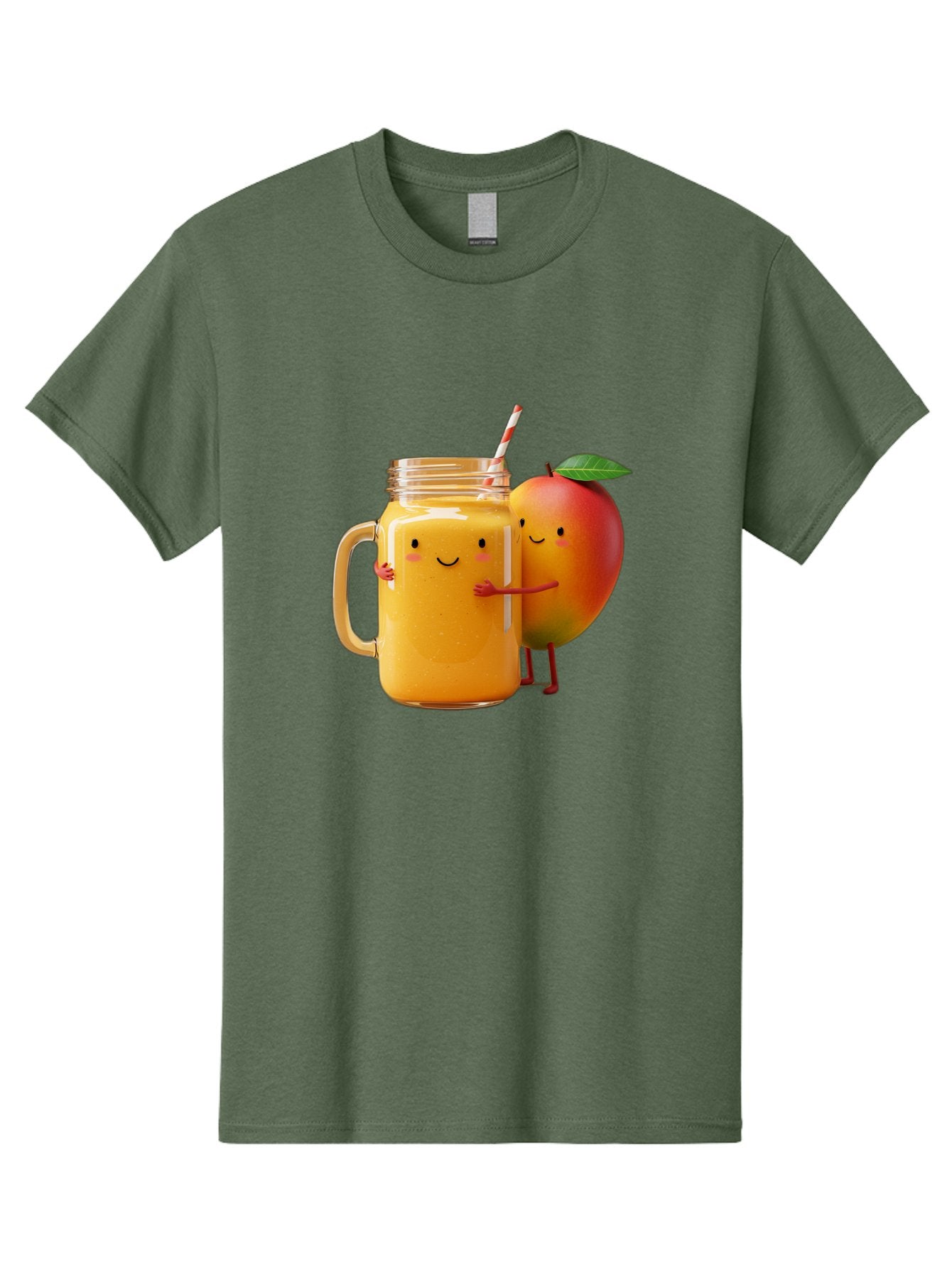 Mango-Smoothie-4 Men'S Graphic Tee, 100% Cotton, Comfortable Casual Summer Wear, Machine Washable, Mason Jar With Straw, Smiling Jar, Mango Character, Orange Smoothie, Healthy Drink, Cartoon-Style Illustration, Smiling Faces, Happy Vibe, Bac156 3
