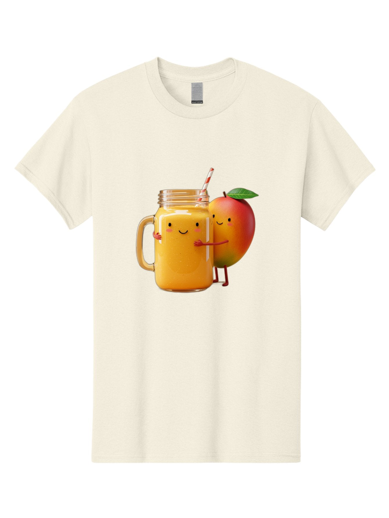 Mango-Smoothie-4 Men'S Graphic Tee, 100% Cotton, Comfortable Casual Summer Wear, Machine Washable, Mason Jar With Straw, Smiling Jar, Mango Character, Orange Smoothie, Healthy Drink, Cartoon-Style Illustration, Smiling Faces, Happy Vibe, Bac156 4