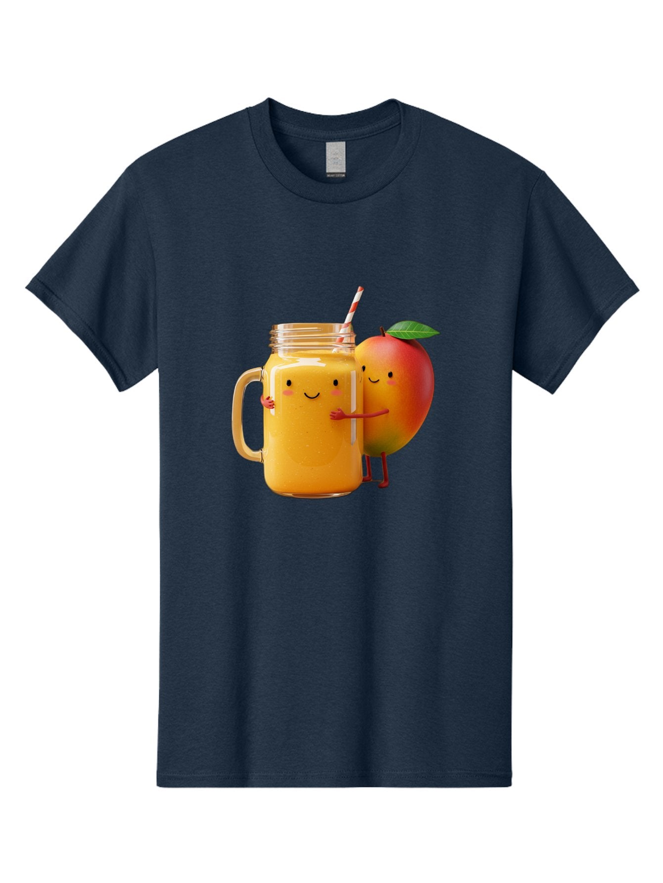 Mango-Smoothie-4 Men'S Graphic Tee, 100% Cotton, Comfortable Casual Summer Wear, Machine Washable, Mason Jar With Straw, Smiling Jar, Mango Character, Orange Smoothie, Healthy Drink, Cartoon-Style Illustration, Smiling Faces, Happy Vibe, Bac156