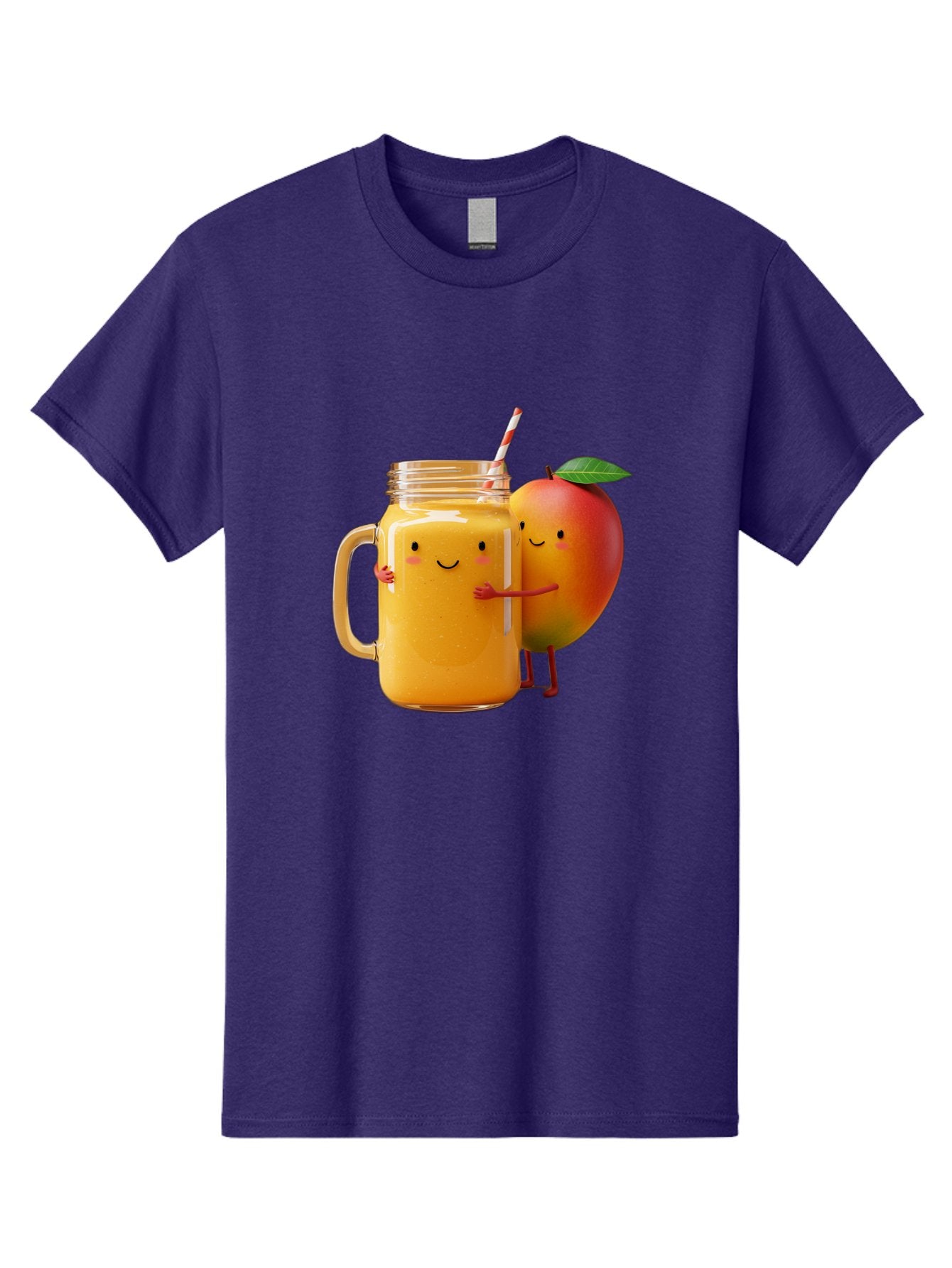 Mango-Smoothie-4 Men'S Graphic Tee, 100% Cotton, Comfortable Casual Summer Wear, Machine Washable, Mason Jar With Straw, Smiling Jar, Mango Character, Orange Smoothie, Healthy Drink, Cartoon-Style Illustration, Smiling Faces, Happy Vibe, Bac156 13
