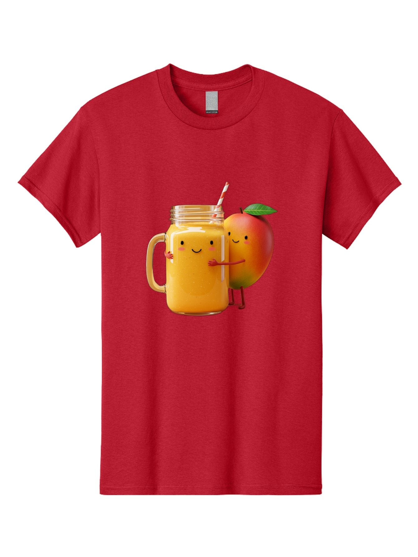 Mango-Smoothie-4 Men'S Graphic Tee, 100% Cotton, Comfortable Casual Summer Wear, Machine Washable, Mason Jar With Straw, Smiling Jar, Mango Character, Orange Smoothie, Healthy Drink, Cartoon-Style Illustration, Smiling Faces, Happy Vibe, Bac156 5