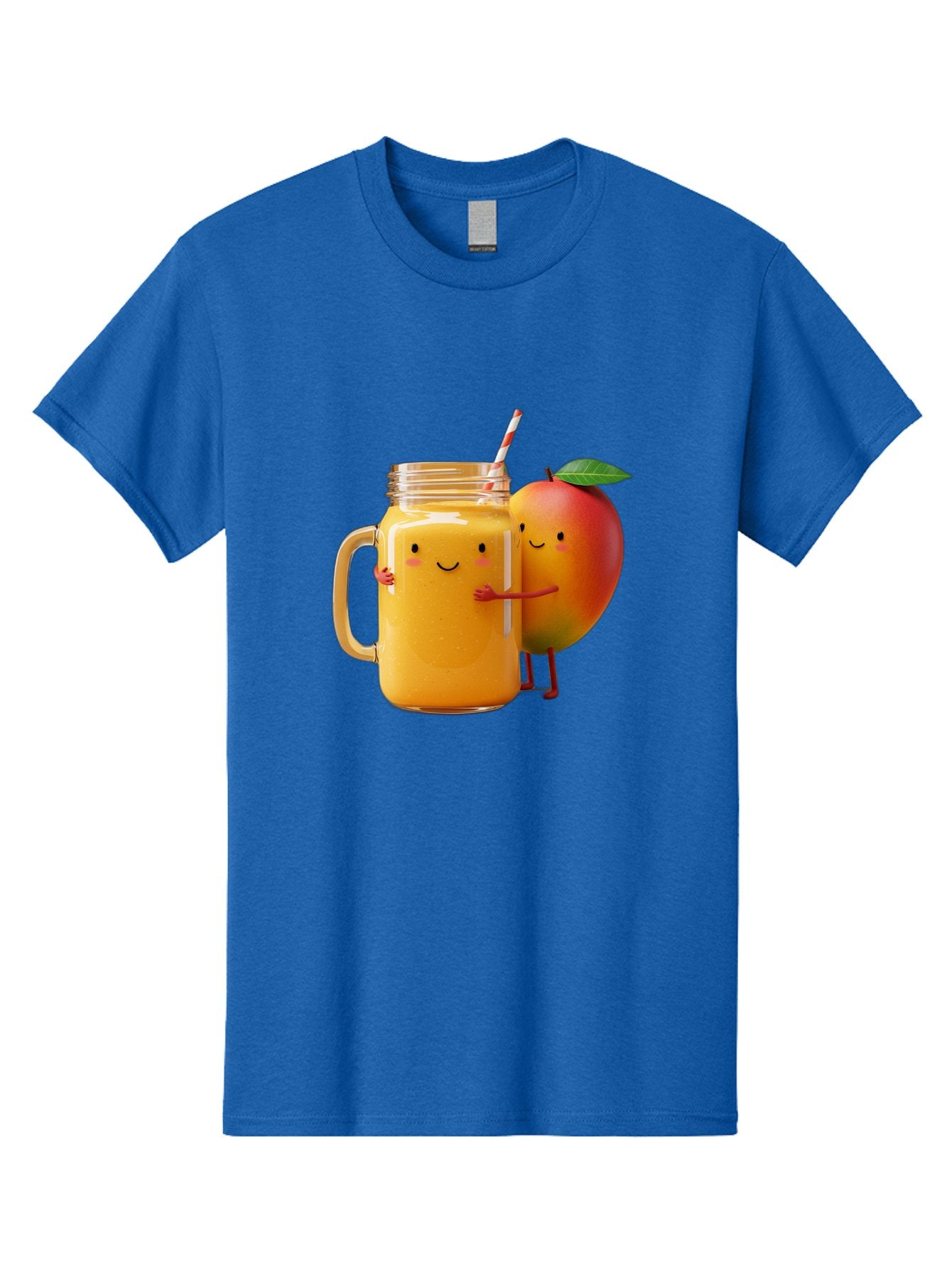 Mango-Smoothie-4 Men'S Graphic Tee, 100% Cotton, Comfortable Casual Summer Wear, Machine Washable, Mason Jar With Straw, Smiling Jar, Mango Character, Orange Smoothie, Healthy Drink, Cartoon-Style Illustration, Smiling Faces, Happy Vibe, Bac156 6