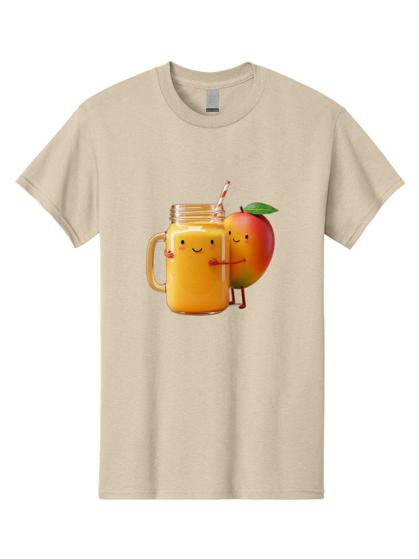 Mango-Smoothie-4 Men'S Graphic Tee, 100% Cotton, Comfortable Casual Summer Wear, Machine Washable, Mason Jar With Straw, Smiling Jar, Mango Character, Orange Smoothie, Healthy Drink, Cartoon-Style Illustration, Smiling Faces, Happy Vibe, Bac156 15
