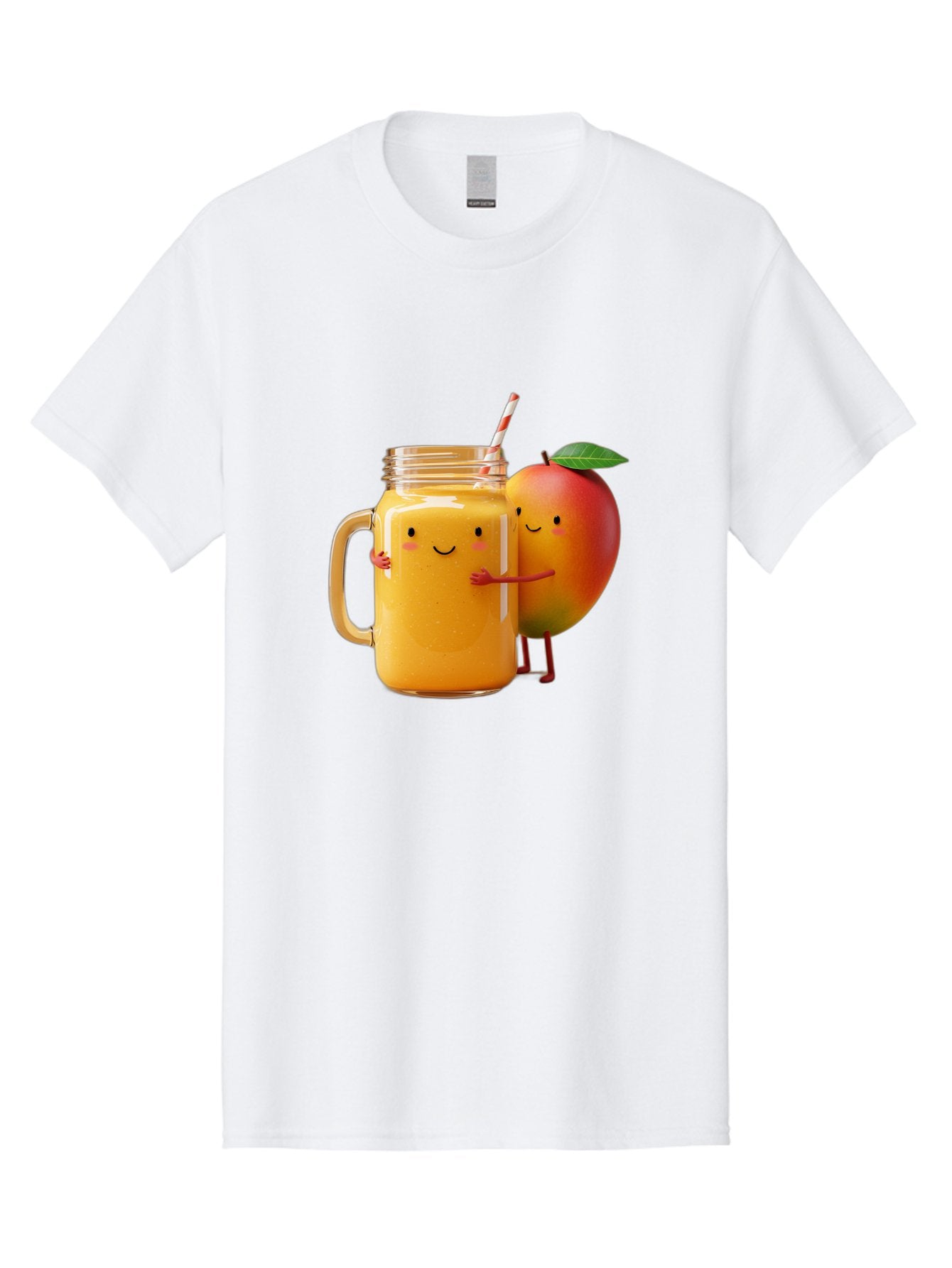 Mango-Smoothie-4 Men'S Graphic Tee, 100% Cotton, Comfortable Casual Summer Wear, Machine Washable, Mason Jar With Straw, Smiling Jar, Mango Character, Orange Smoothie, Healthy Drink, Cartoon-Style Illustration, Smiling Faces, Happy Vibe, Bac156 9