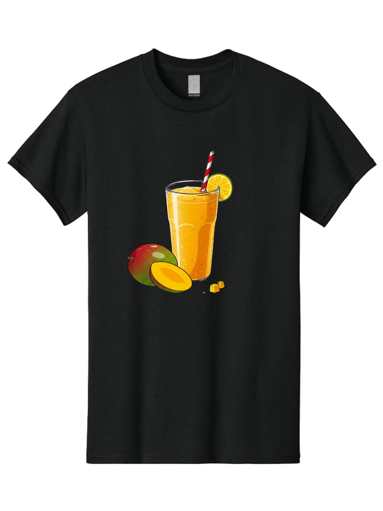 Mango-Smoothie-5 Men'S Graphic Tee, 100% Cotton, Comfortable Casual Summer Wear, Machine Washable, Mango Smoothie, Orange Slice, Red And White Straw, Refreshing Drink, Citrus Flavor, Tropical Fruit, Mango Chunks, Healthy Beverage, Summer Treat Bac157 13