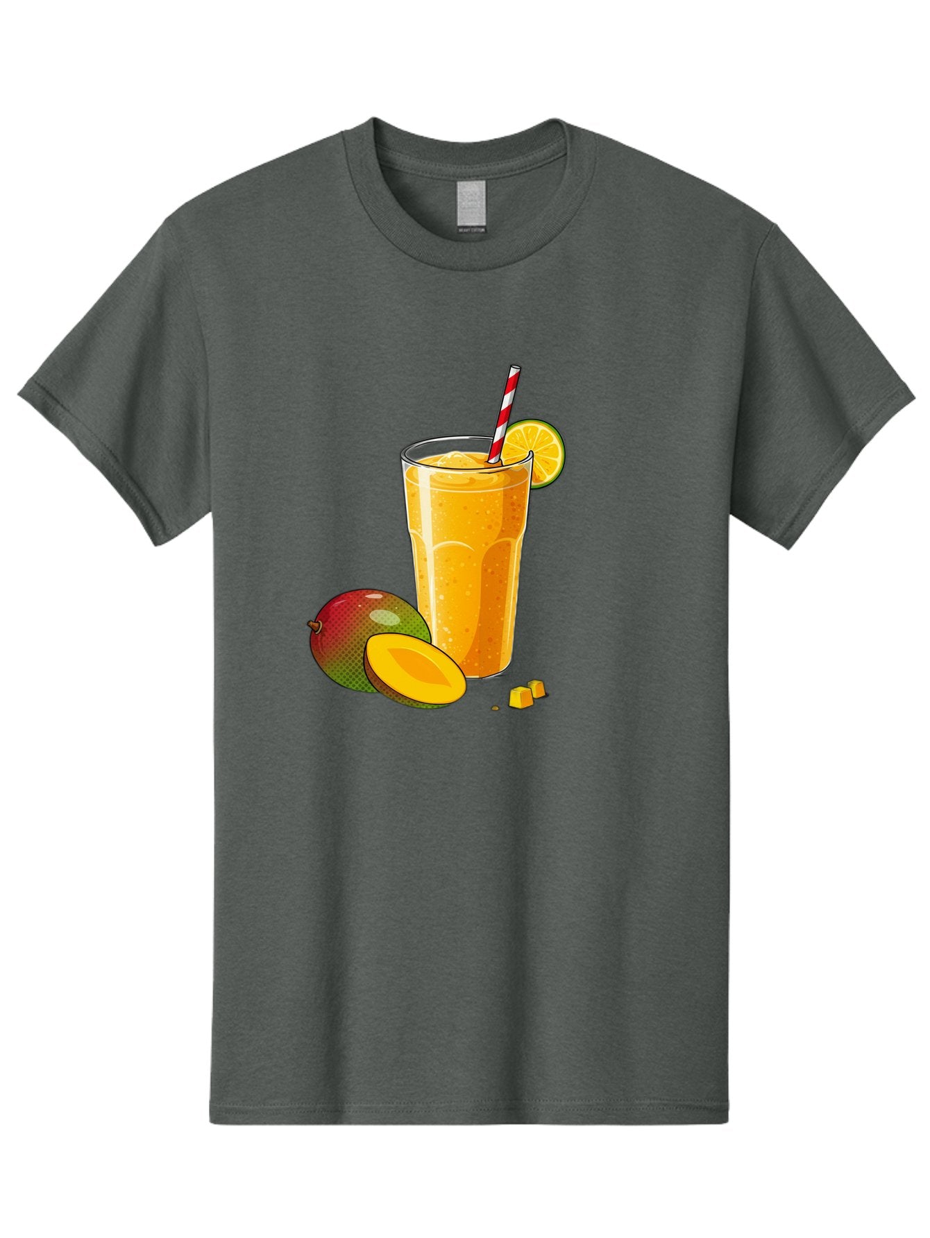 Mango-Smoothie-5 Men'S Graphic Tee, 100% Cotton, Comfortable Casual Summer Wear, Machine Washable, Mango Smoothie, Orange Slice, Red And White Straw, Refreshing Drink, Citrus Flavor, Tropical Fruit, Mango Chunks, Healthy Beverage, Summer Treat Bac157 11