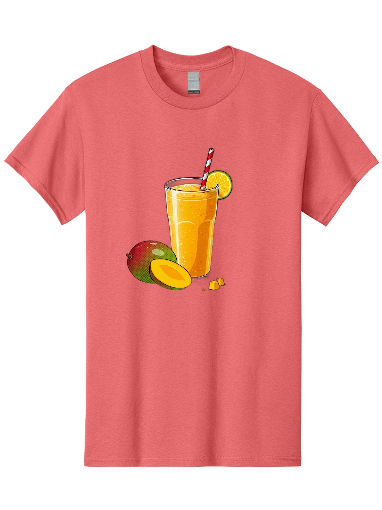 Mango-Smoothie-5 Men'S Graphic Tee, 100% Cotton, Comfortable Casual Summer Wear, Machine Washable, Mango Smoothie, Orange Slice, Red And White Straw, Refreshing Drink, Citrus Flavor, Tropical Fruit, Mango Chunks, Healthy Beverage, Summer Treat Bac157 14