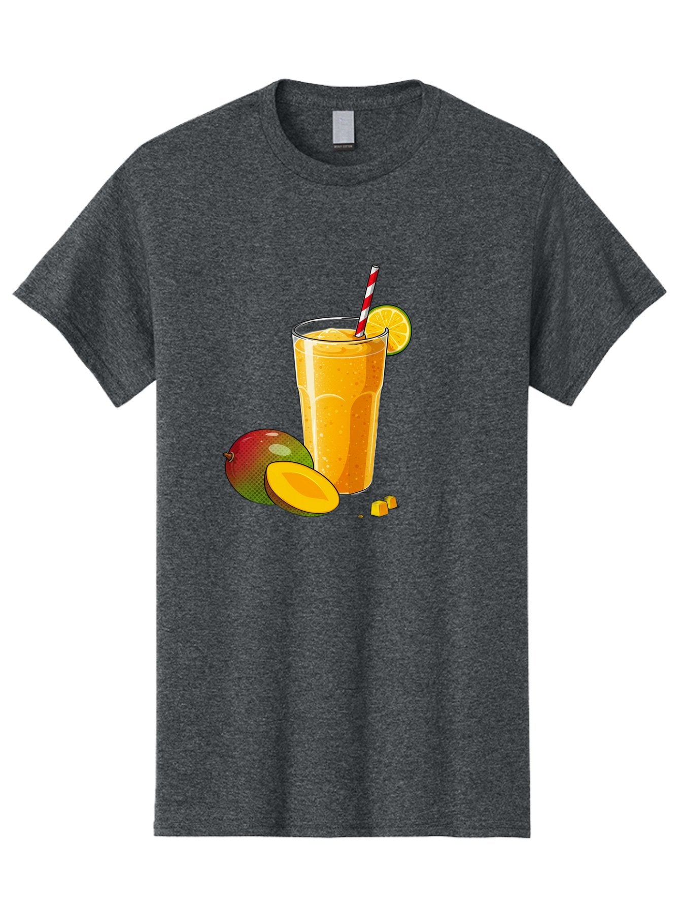 Mango-Smoothie-5 Men'S Graphic Tee, 100% Cotton, Comfortable Casual Summer Wear, Machine Washable, Mango Smoothie, Orange Slice, Red And White Straw, Refreshing Drink, Citrus Flavor, Tropical Fruit, Mango Chunks, Healthy Beverage, Summer Treat Bac157 9