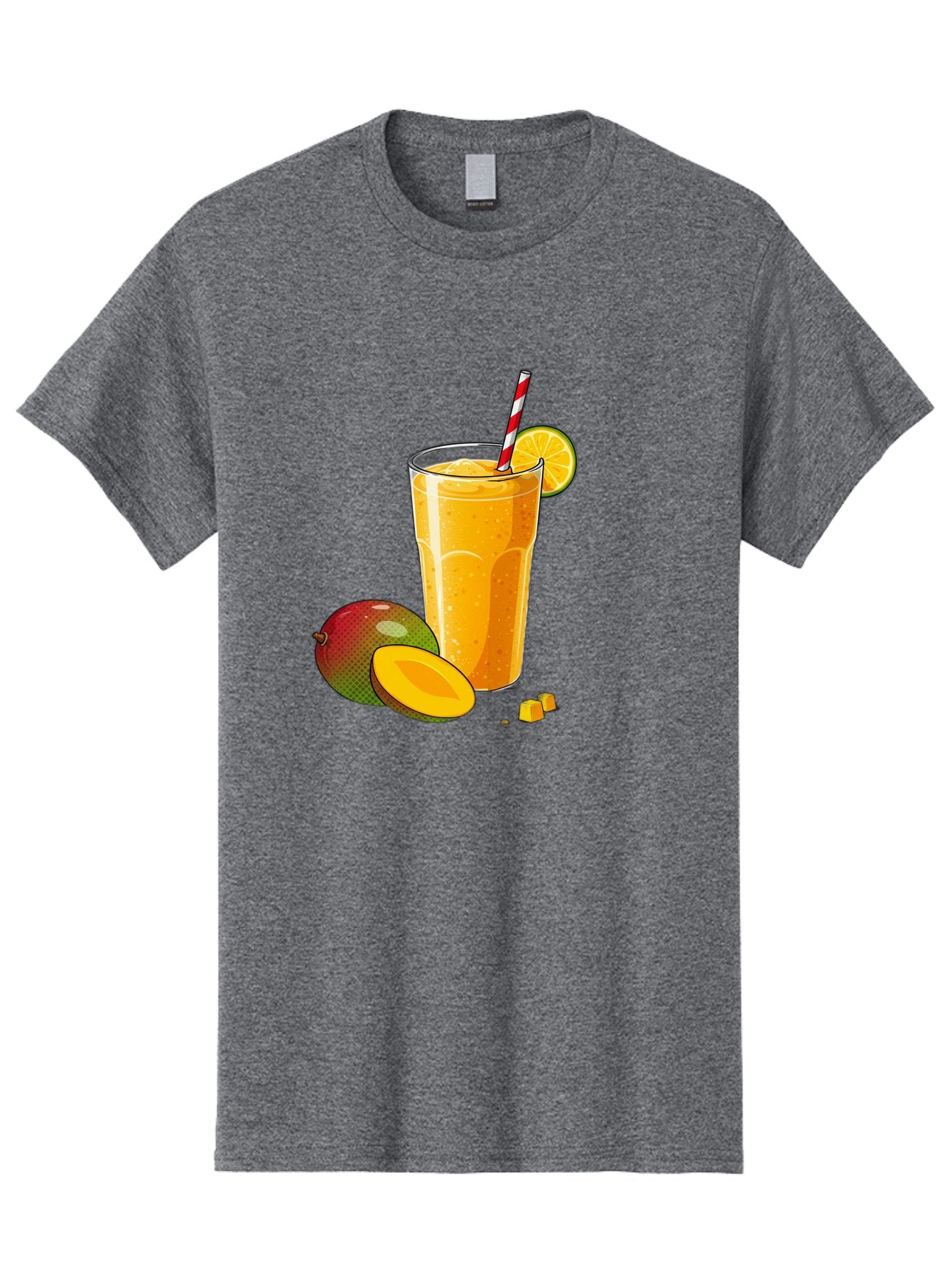 Mango-Smoothie-5 Men'S Graphic Tee, 100% Cotton, Comfortable Casual Summer Wear, Machine Washable, Mango Smoothie, Orange Slice, Red And White Straw, Refreshing Drink, Citrus Flavor, Tropical Fruit, Mango Chunks, Healthy Beverage, Summer Treat Bac157