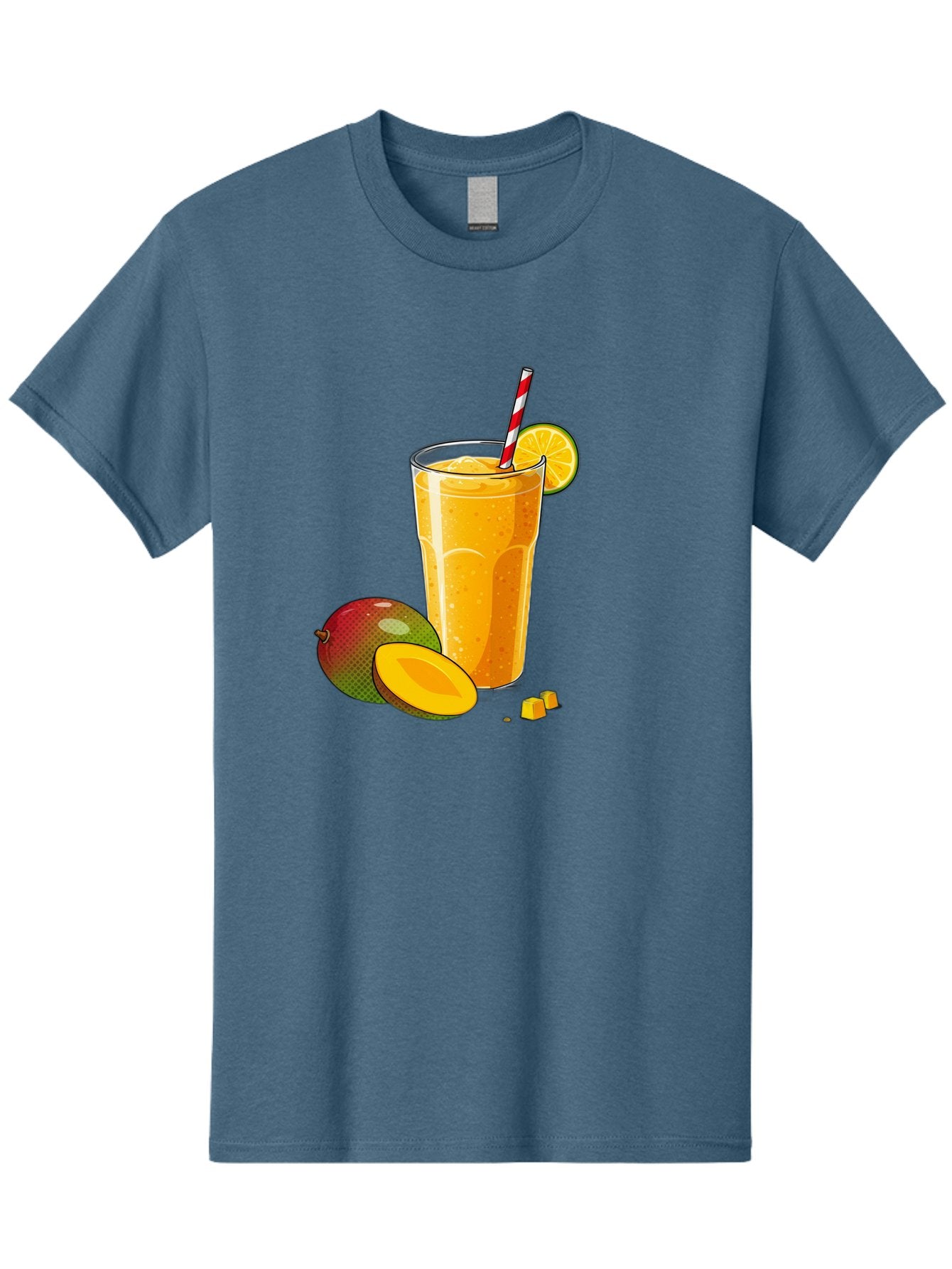 Mango-Smoothie-5 Men'S Graphic Tee, 100% Cotton, Comfortable Casual Summer Wear, Machine Washable, Mango Smoothie, Orange Slice, Red And White Straw, Refreshing Drink, Citrus Flavor, Tropical Fruit, Mango Chunks, Healthy Beverage, Summer Treat Bac157 12