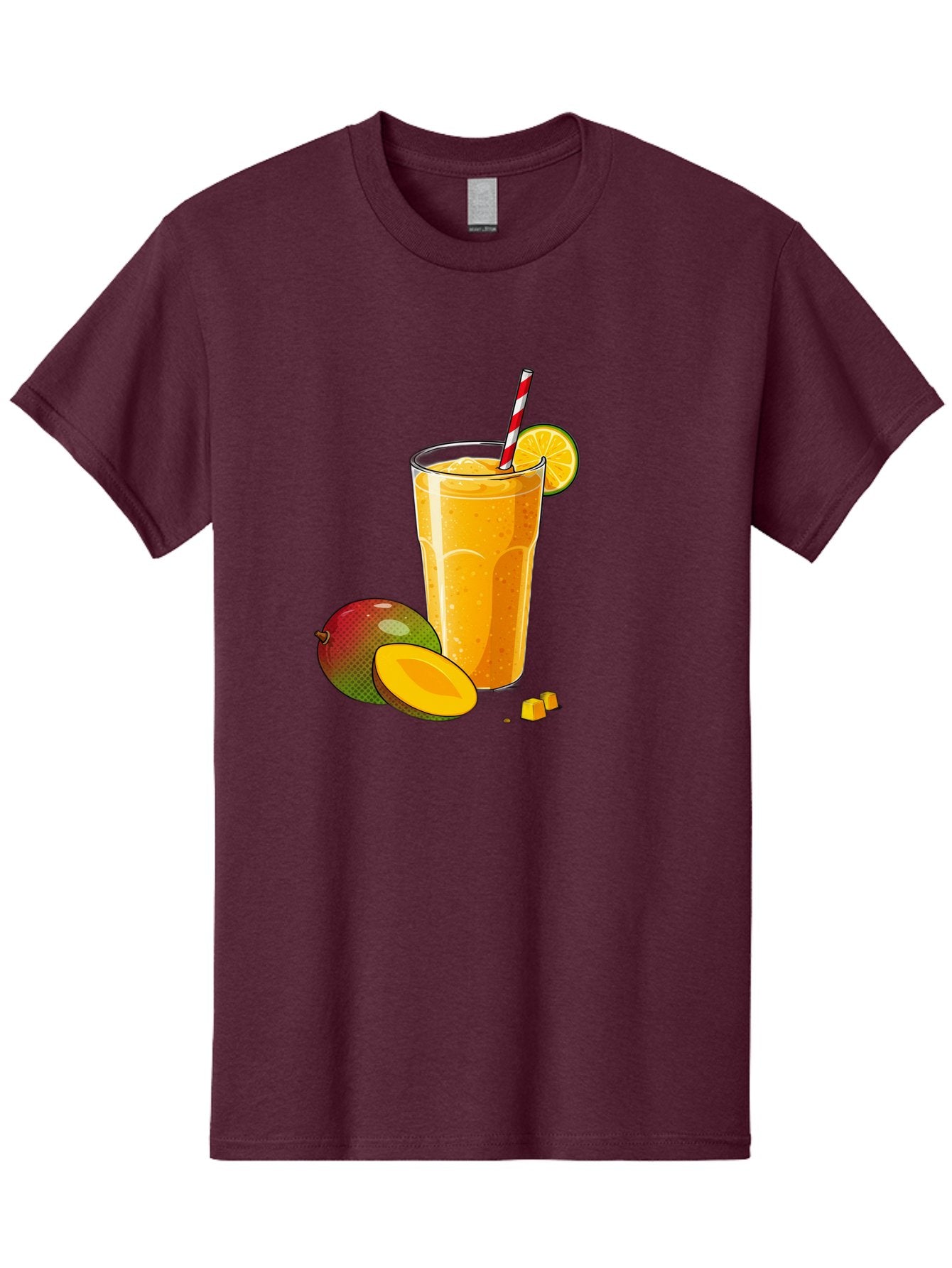 Mango-Smoothie-5 Men'S Graphic Tee, 100% Cotton, Comfortable Casual Summer Wear, Machine Washable, Mango Smoothie, Orange Slice, Red And White Straw, Refreshing Drink, Citrus Flavor, Tropical Fruit, Mango Chunks, Healthy Beverage, Summer Treat Bac157 15