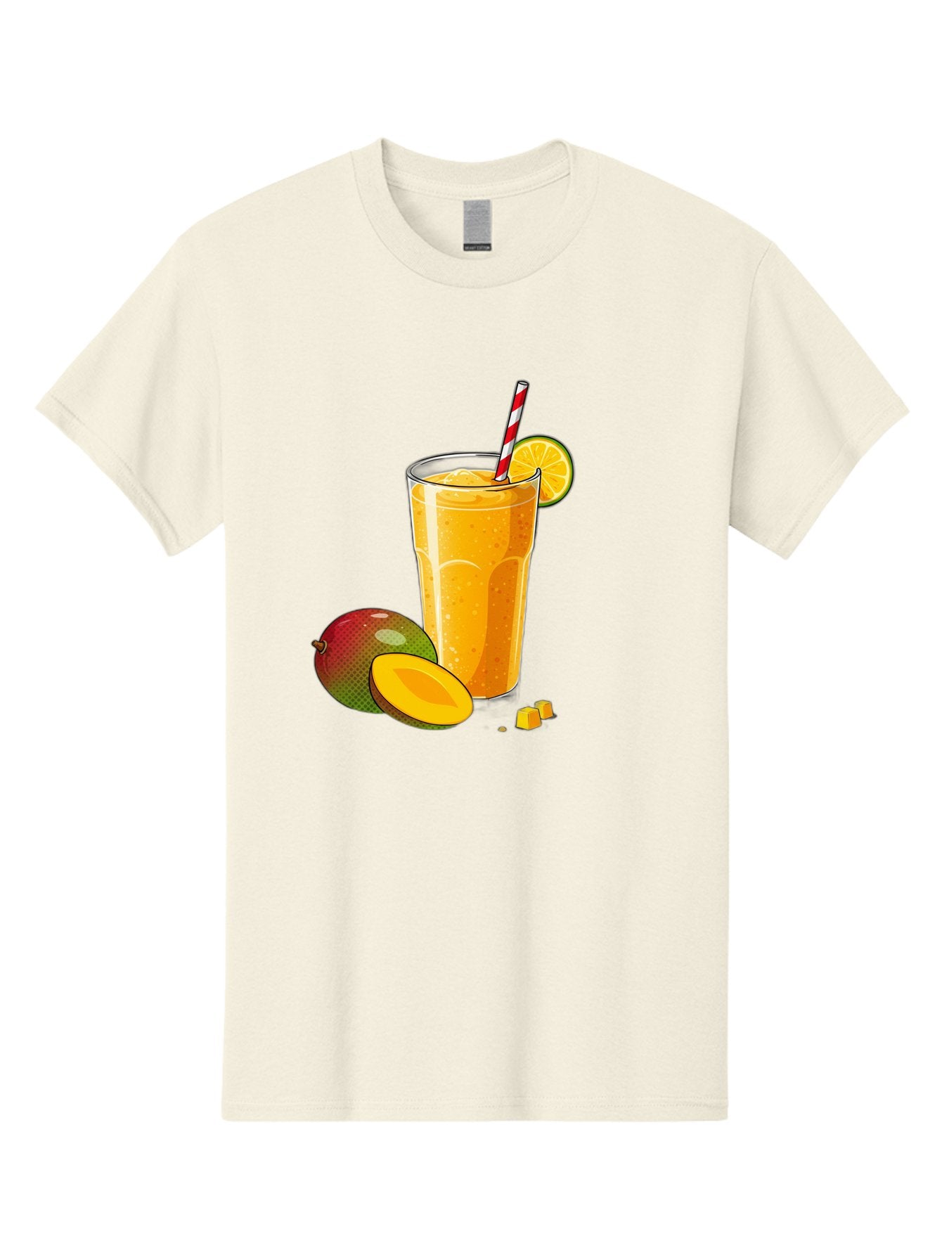 Mango-Smoothie-5 Men'S Graphic Tee, 100% Cotton, Comfortable Casual Summer Wear, Machine Washable, Mango Smoothie, Orange Slice, Red And White Straw, Refreshing Drink, Citrus Flavor, Tropical Fruit, Mango Chunks, Healthy Beverage, Summer Treat Bac157 8