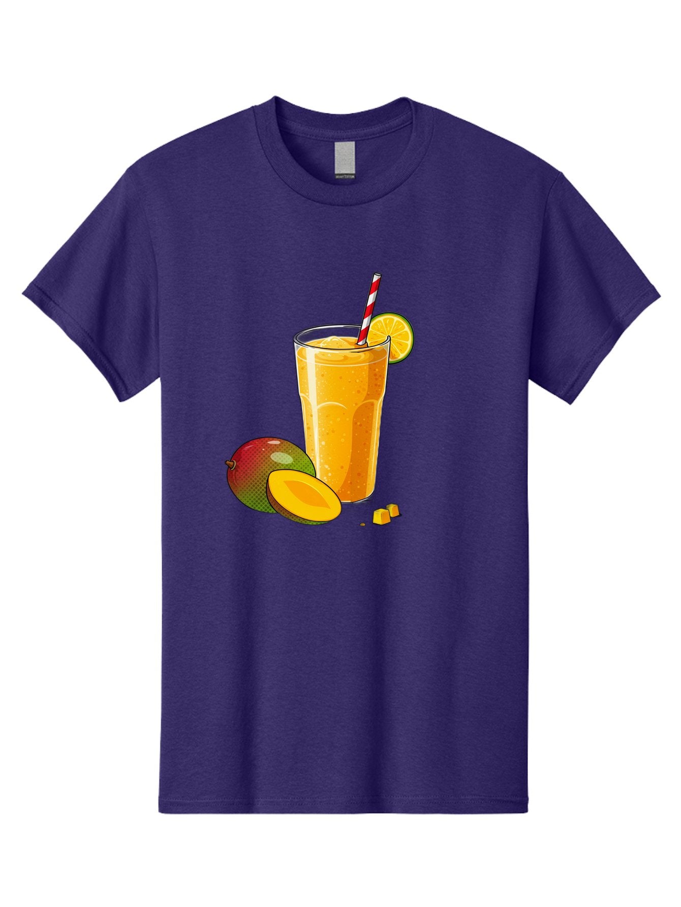 Mango-Smoothie-5 Men'S Graphic Tee, 100% Cotton, Comfortable Casual Summer Wear, Machine Washable, Mango Smoothie, Orange Slice, Red And White Straw, Refreshing Drink, Citrus Flavor, Tropical Fruit, Mango Chunks, Healthy Beverage, Summer Treat Bac157 4