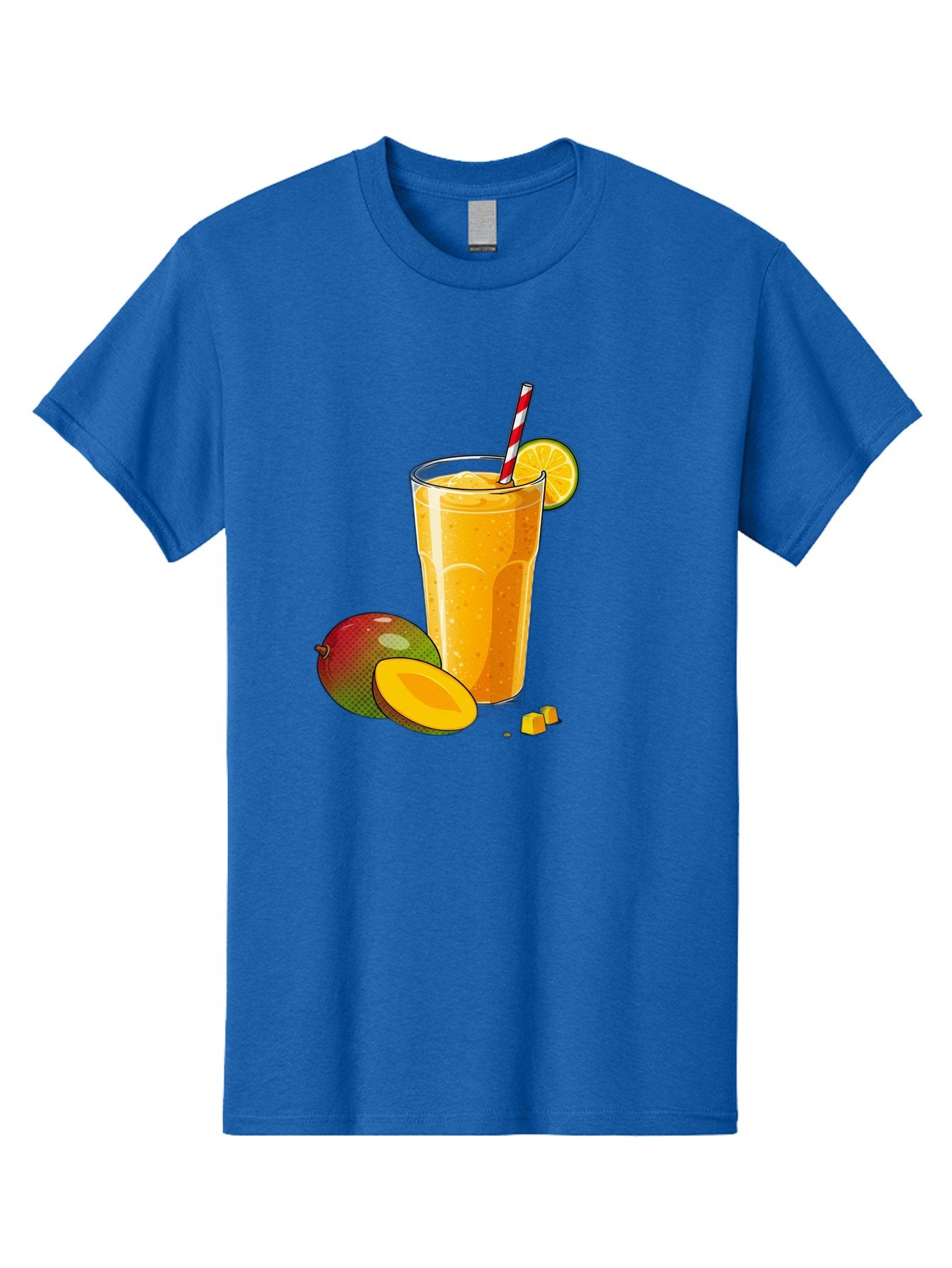 Mango-Smoothie-5 Men'S Graphic Tee, 100% Cotton, Comfortable Casual Summer Wear, Machine Washable, Mango Smoothie, Orange Slice, Red And White Straw, Refreshing Drink, Citrus Flavor, Tropical Fruit, Mango Chunks, Healthy Beverage, Summer Treat Bac157 6