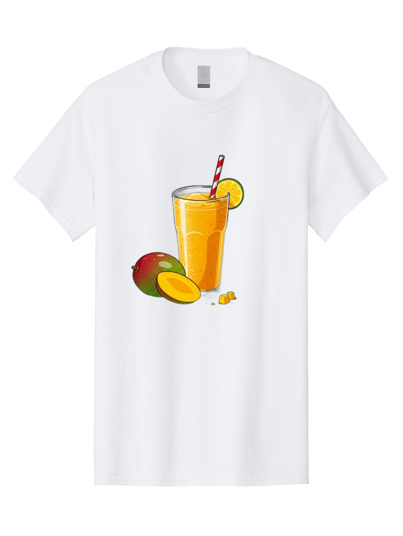 Mango-Smoothie-5 Men'S Graphic Tee, 100% Cotton, Comfortable Casual Summer Wear, Machine Washable, Mango Smoothie, Orange Slice, Red And White Straw, Refreshing Drink, Citrus Flavor, Tropical Fruit, Mango Chunks, Healthy Beverage, Summer Treat Bac157 7