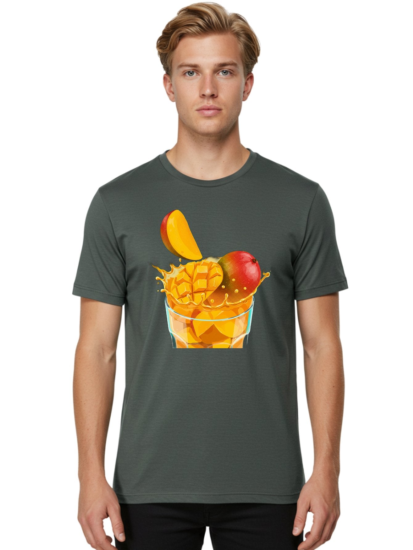 Mango-Smoothie-6 Men'S Graphic Tee, 100% Cotton, Comfortable Casual Summer Wear, Machine Washable, Fresh Mango, Mango Juice, Sliced Mango, Fruit Salad, Summer Drink, Fresh Fruit, Healthy Beverage, Tropical Flavors, Mango Chunks, Bac158 25