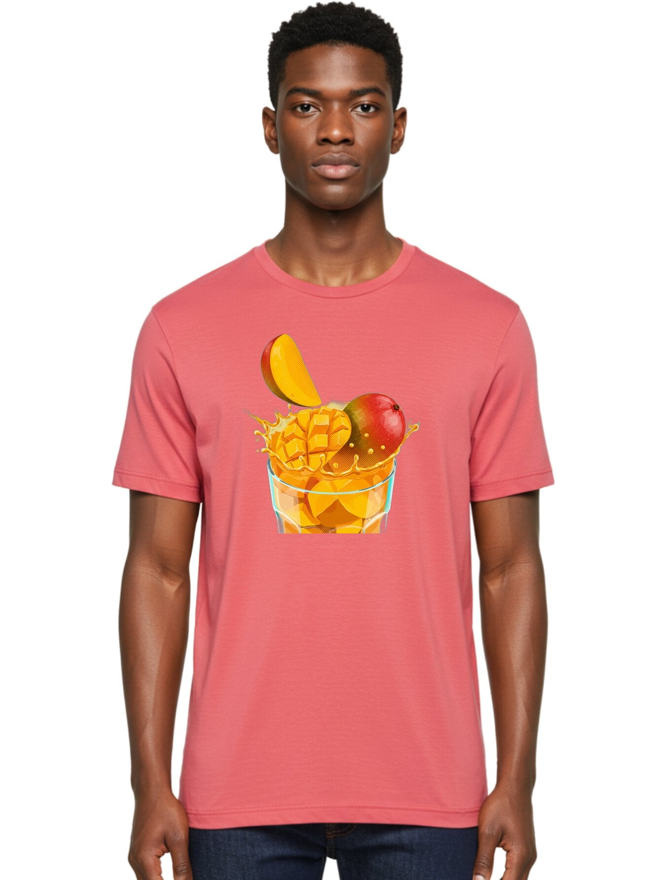 Mango-Smoothie-6 Men'S Graphic Tee, 100% Cotton, Comfortable Casual Summer Wear, Machine Washable, Fresh Mango, Mango Juice, Sliced Mango, Fruit Salad, Summer Drink, Fresh Fruit, Healthy Beverage, Tropical Flavors, Mango Chunks, Bac158 21