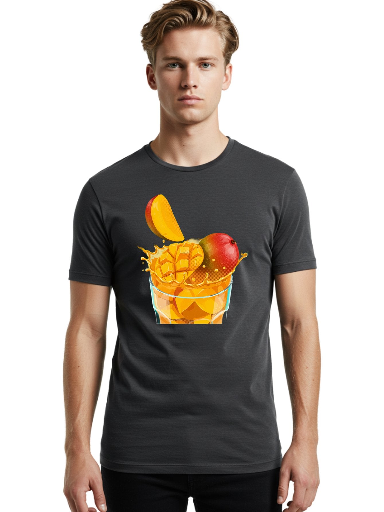 Mango-Smoothie-6 Men'S Graphic Tee, 100% Cotton, Comfortable Casual Summer Wear, Machine Washable, Fresh Mango, Mango Juice, Sliced Mango, Fruit Salad, Summer Drink, Fresh Fruit, Healthy Beverage, Tropical Flavors, Mango Chunks, Bac158 19