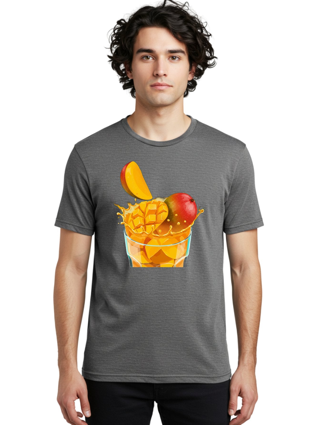 Mango-Smoothie-6 Men'S Graphic Tee, 100% Cotton, Comfortable Casual Summer Wear, Machine Washable, Fresh Mango, Mango Juice, Sliced Mango, Fruit Salad, Summer Drink, Fresh Fruit, Healthy Beverage, Tropical Flavors, Mango Chunks, Bac158 26