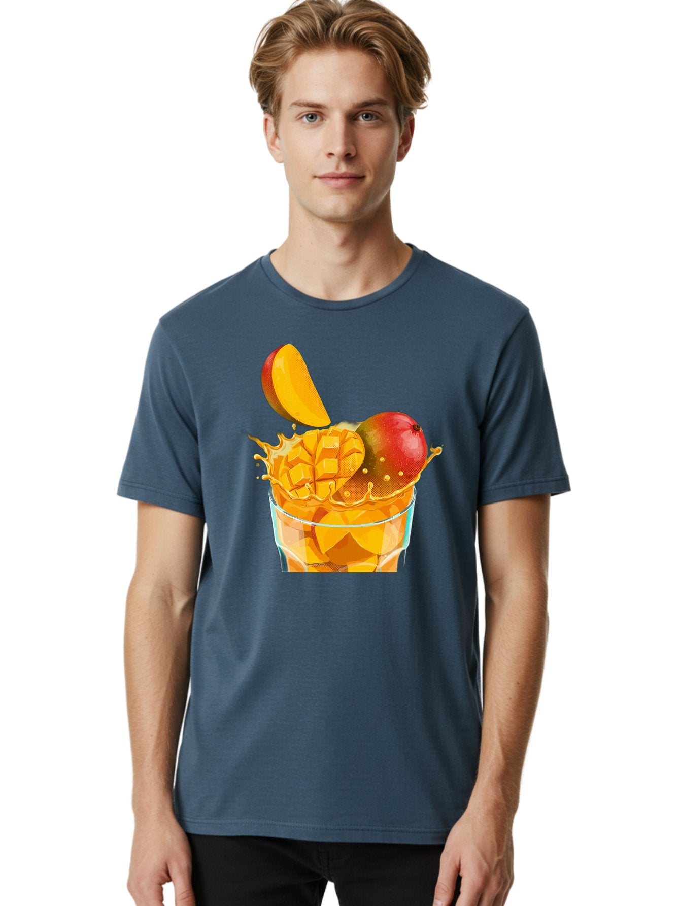 Mango-Smoothie-6 Men'S Graphic Tee, 100% Cotton, Comfortable Casual Summer Wear, Machine Washable, Fresh Mango, Mango Juice, Sliced Mango, Fruit Salad, Summer Drink, Fresh Fruit, Healthy Beverage, Tropical Flavors, Mango Chunks, Bac158 16
