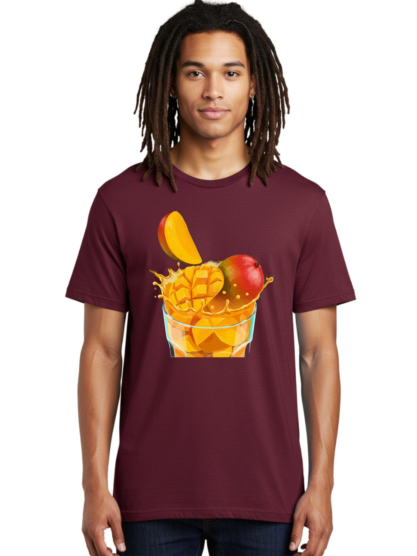 Mango-Smoothie-6 Men'S Graphic Tee, 100% Cotton, Comfortable Casual Summer Wear, Machine Washable, Fresh Mango, Mango Juice, Sliced Mango, Fruit Salad, Summer Drink, Fresh Fruit, Healthy Beverage, Tropical Flavors, Mango Chunks, Bac158 17