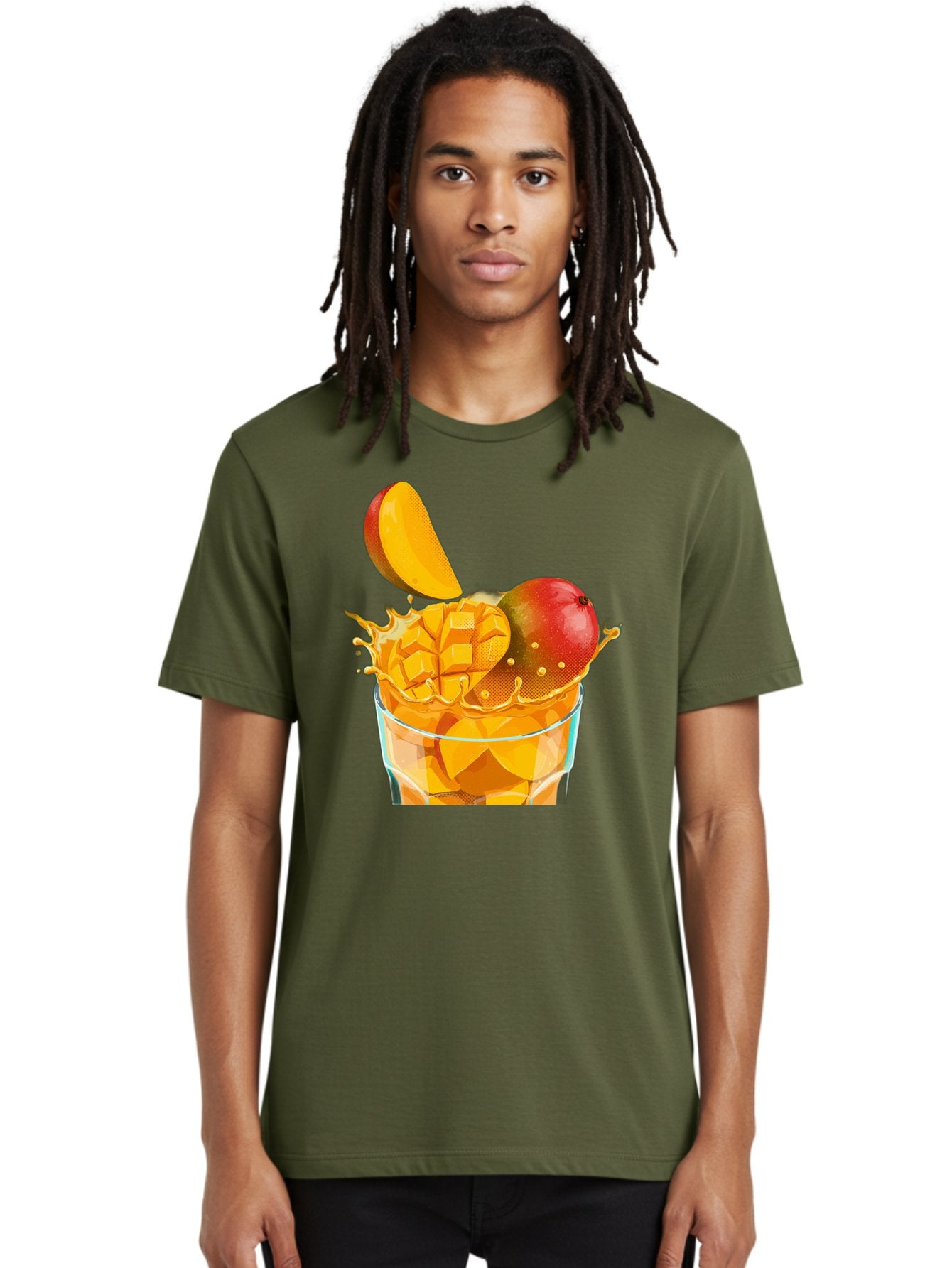 Mango-Smoothie-6 Men'S Graphic Tee, 100% Cotton, Comfortable Casual Summer Wear, Machine Washable, Fresh Mango, Mango Juice, Sliced Mango, Fruit Salad, Summer Drink, Fresh Fruit, Healthy Beverage, Tropical Flavors, Mango Chunks, Bac158 27