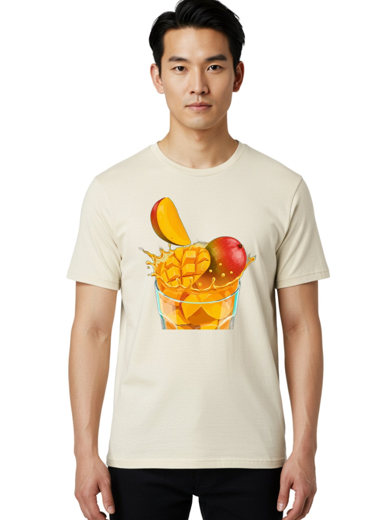 Mango-Smoothie-6 Men'S Graphic Tee, 100% Cotton, Comfortable Casual Summer Wear, Machine Washable, Fresh Mango, Mango Juice, Sliced Mango, Fruit Salad, Summer Drink, Fresh Fruit, Healthy Beverage, Tropical Flavors, Mango Chunks, Bac158 29