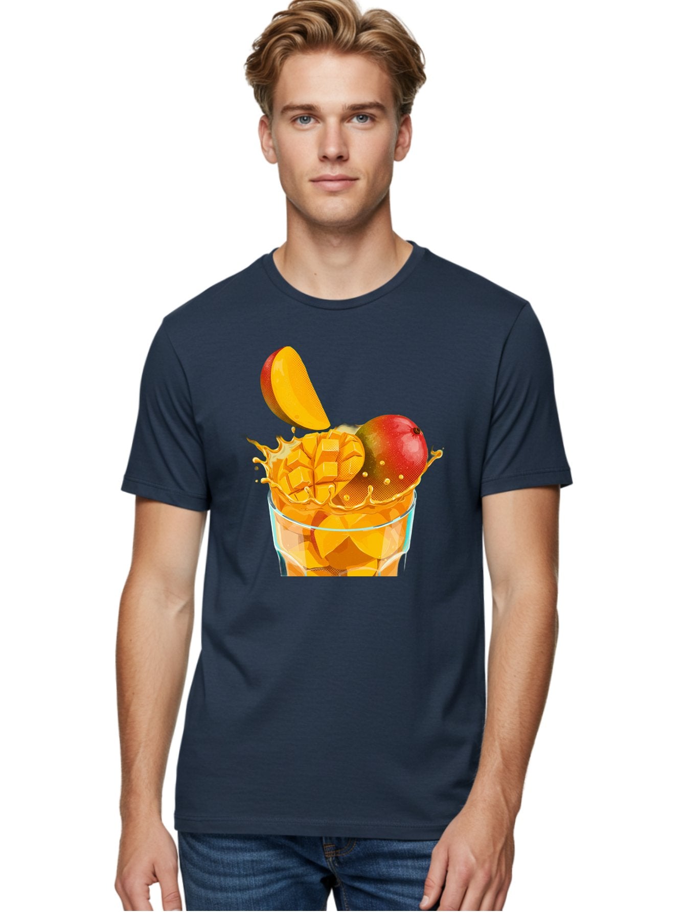 Mango-Smoothie-6 Men'S Graphic Tee, 100% Cotton, Comfortable Casual Summer Wear, Machine Washable, Fresh Mango, Mango Juice, Sliced Mango, Fruit Salad, Summer Drink, Fresh Fruit, Healthy Beverage, Tropical Flavors, Mango Chunks, Bac158 22