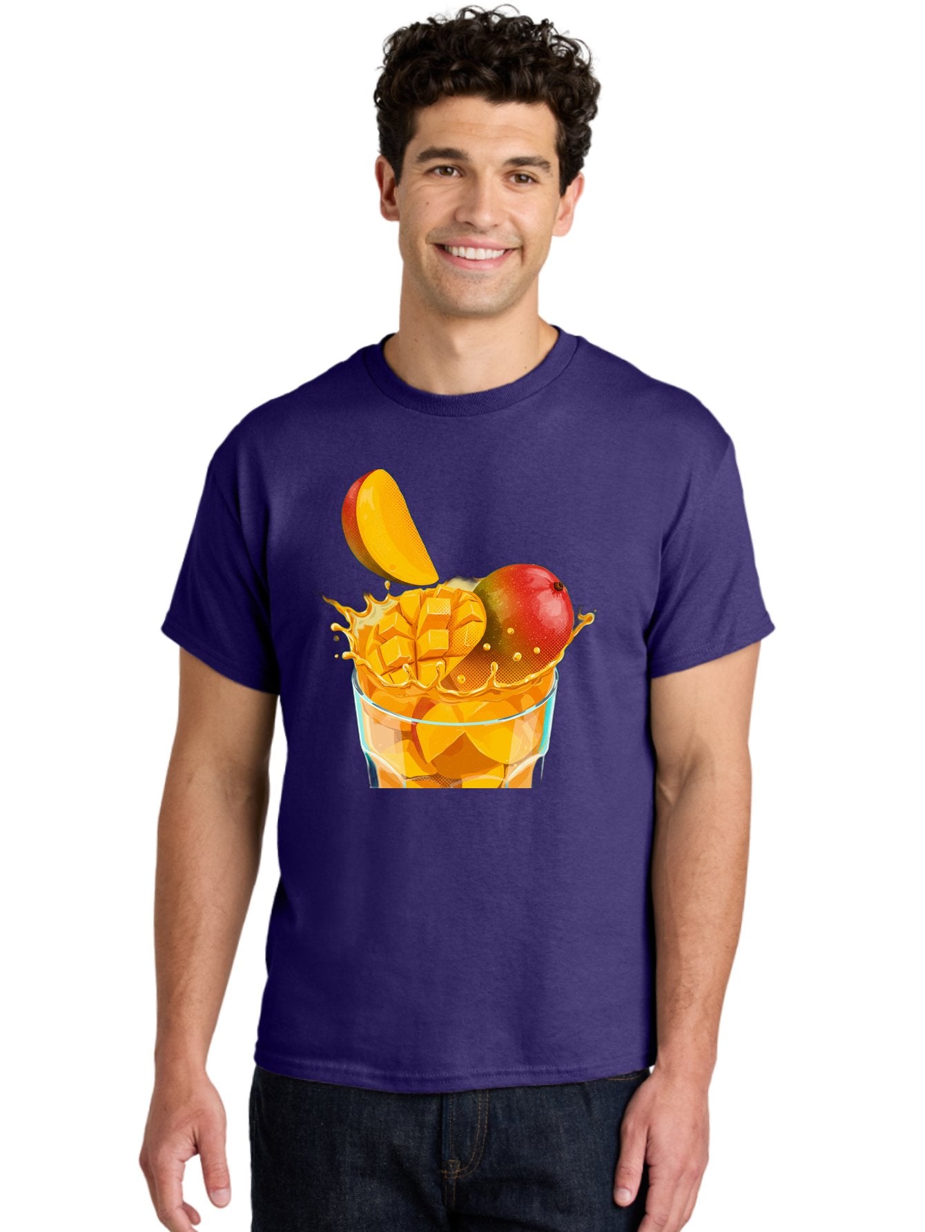 Mango-Smoothie-6 Men'S Graphic Tee, 100% Cotton, Comfortable Casual Summer Wear, Machine Washable, Fresh Mango, Mango Juice, Sliced Mango, Fruit Salad, Summer Drink, Fresh Fruit, Healthy Beverage, Tropical Flavors, Mango Chunks, Bac158 23