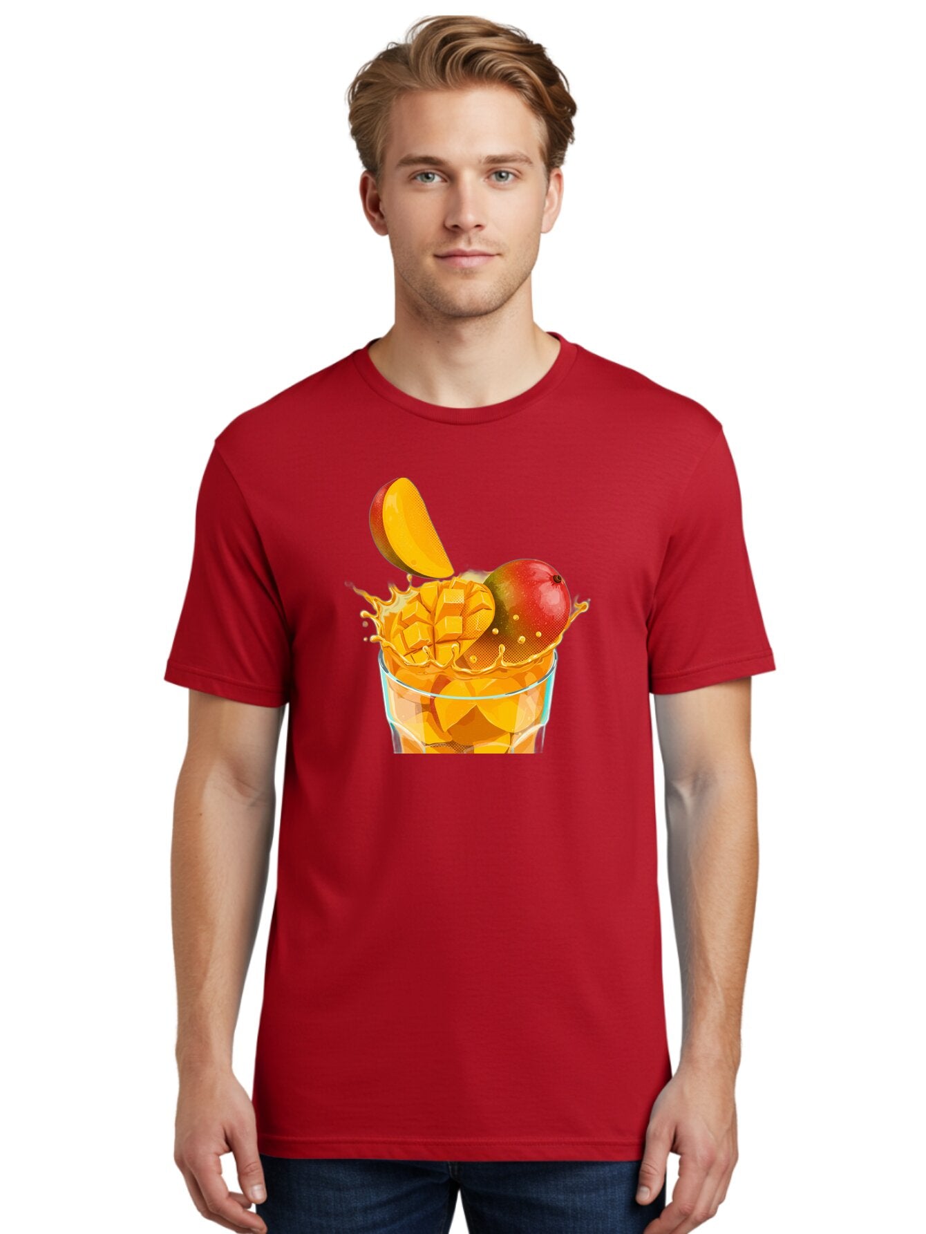 Mango-Smoothie-6 Men'S Graphic Tee, 100% Cotton, Comfortable Casual Summer Wear, Machine Washable, Fresh Mango, Mango Juice, Sliced Mango, Fruit Salad, Summer Drink, Fresh Fruit, Healthy Beverage, Tropical Flavors, Mango Chunks, Bac158 20